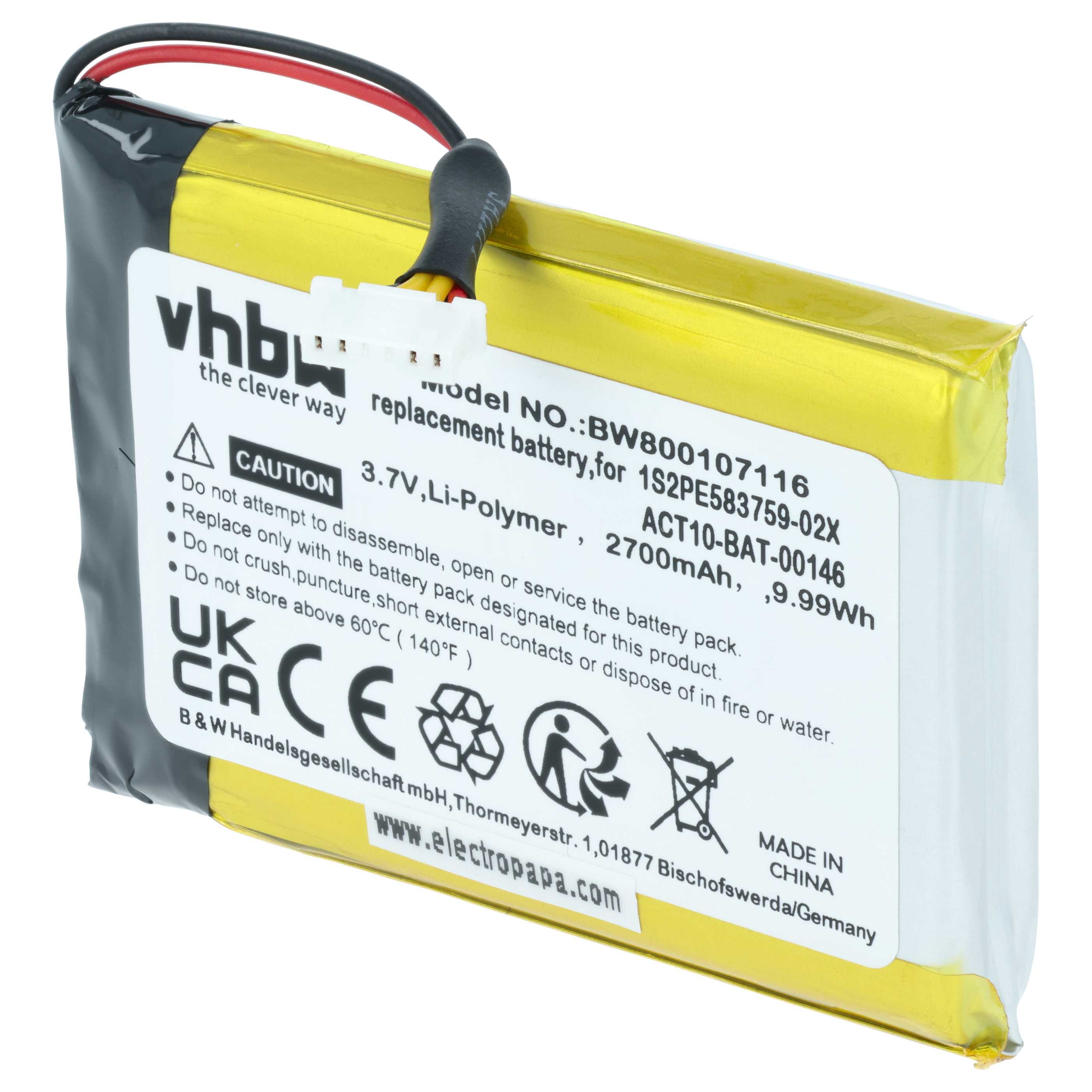 Akumulator do nawigacji GPS zamiennik Satmap 1S2PE583759-02X, ACT10-BAT-00146 - 2700 mAh 3,7 V LiPo