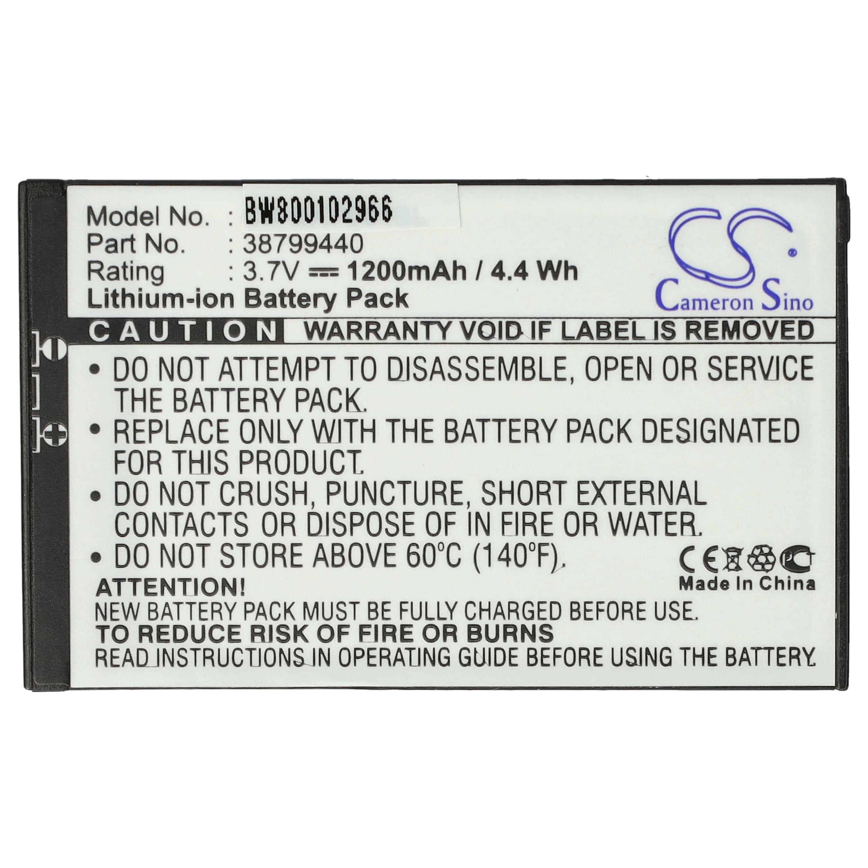 GPS Battery Replacement for Becker 38799440 - 1200mAh, 3.7V