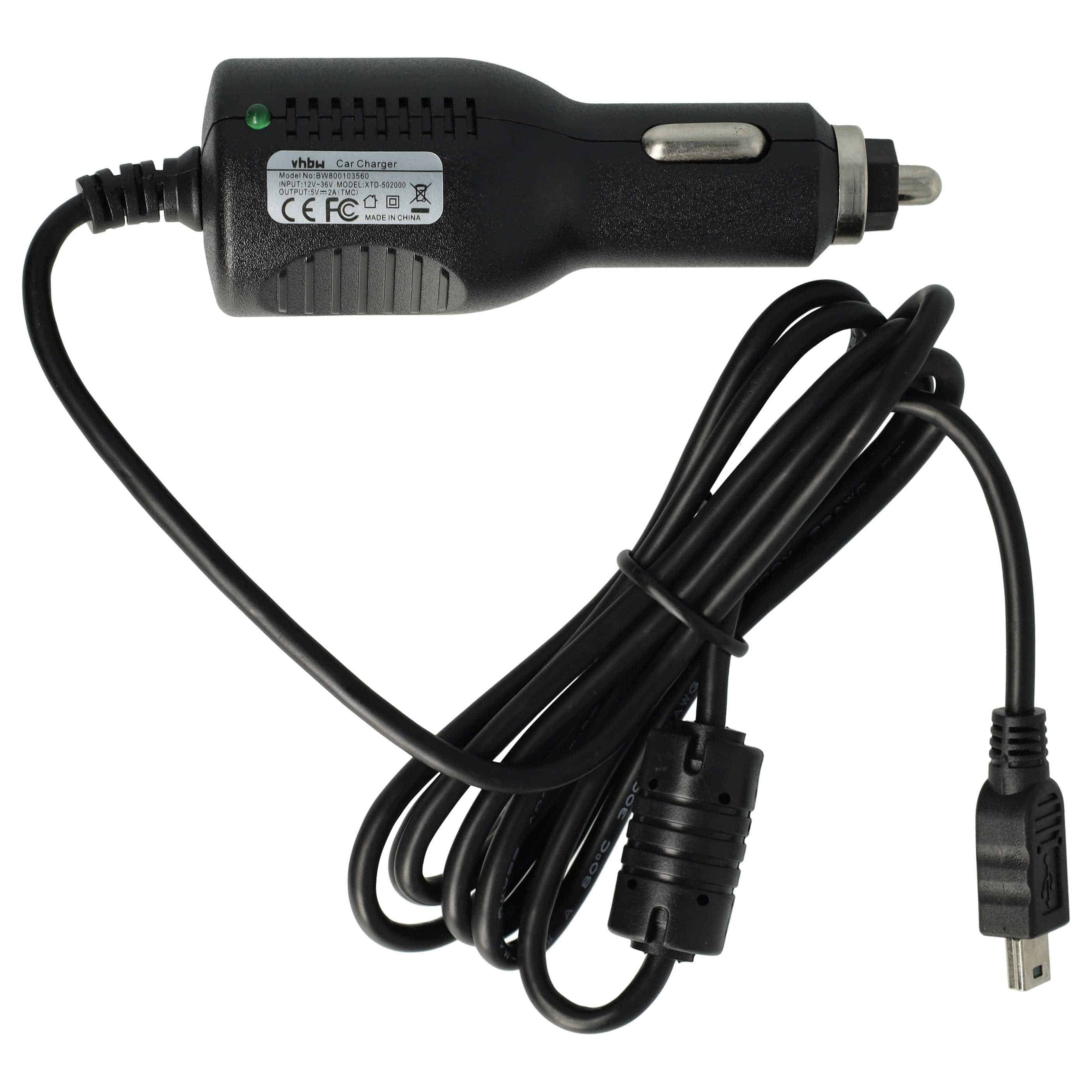 Mini-USB Car Charger Cable 2.0 A suitable forDevices like GPS, Sat Navs + Integrated TMC Antenna