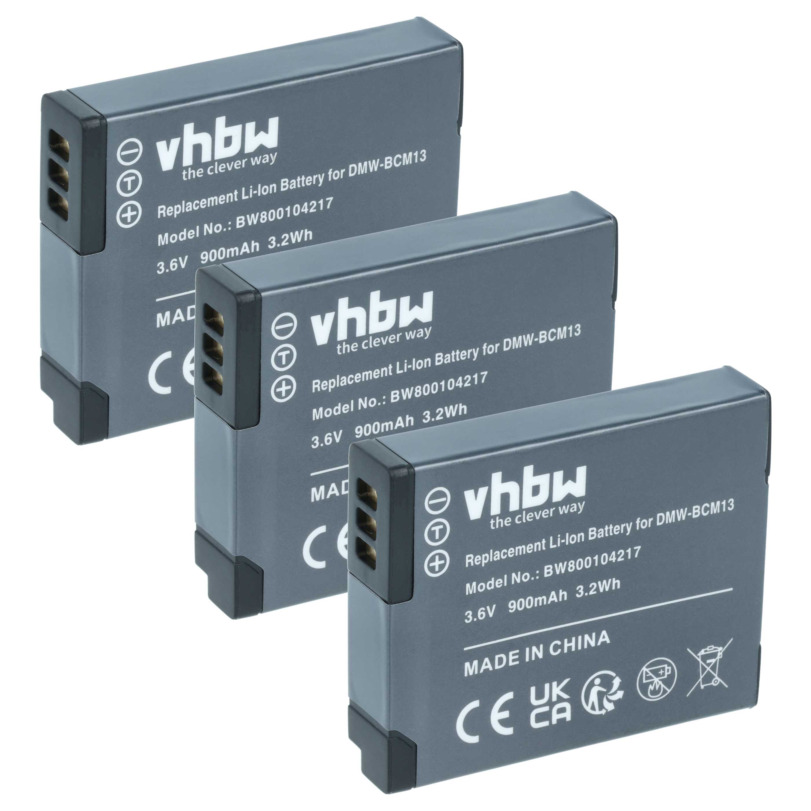 3x Battery replaces Panasonic DMW-BCM13E, DMW-BCM13PP, DMW-BCM13 - 900mAh, 3.6V, Li-Ion
