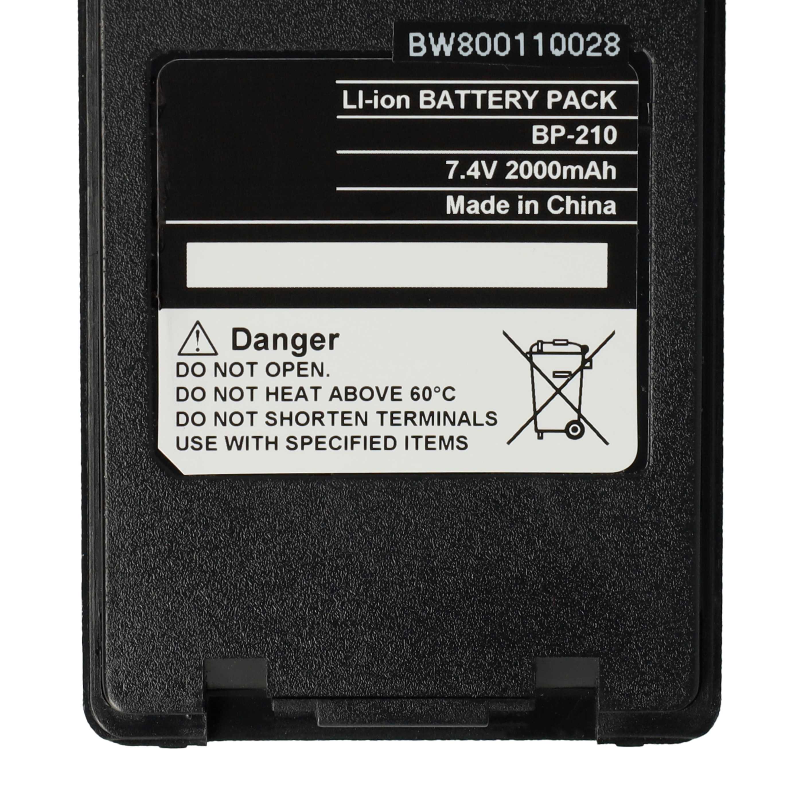 Radio Battery replaces Icom BP-211, BP-210N, BP-210, BP-209N, BP-209 - 2000 mAh 7.4 V Li-Ion + Belt Clip