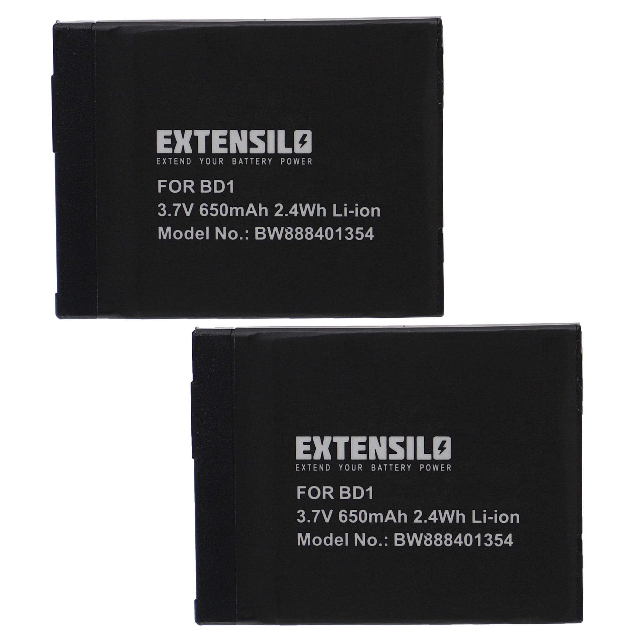 2x Battery replaces Sony NP-BD1, NP-FD1 - 650mAh, 3.7V, Li-Ion