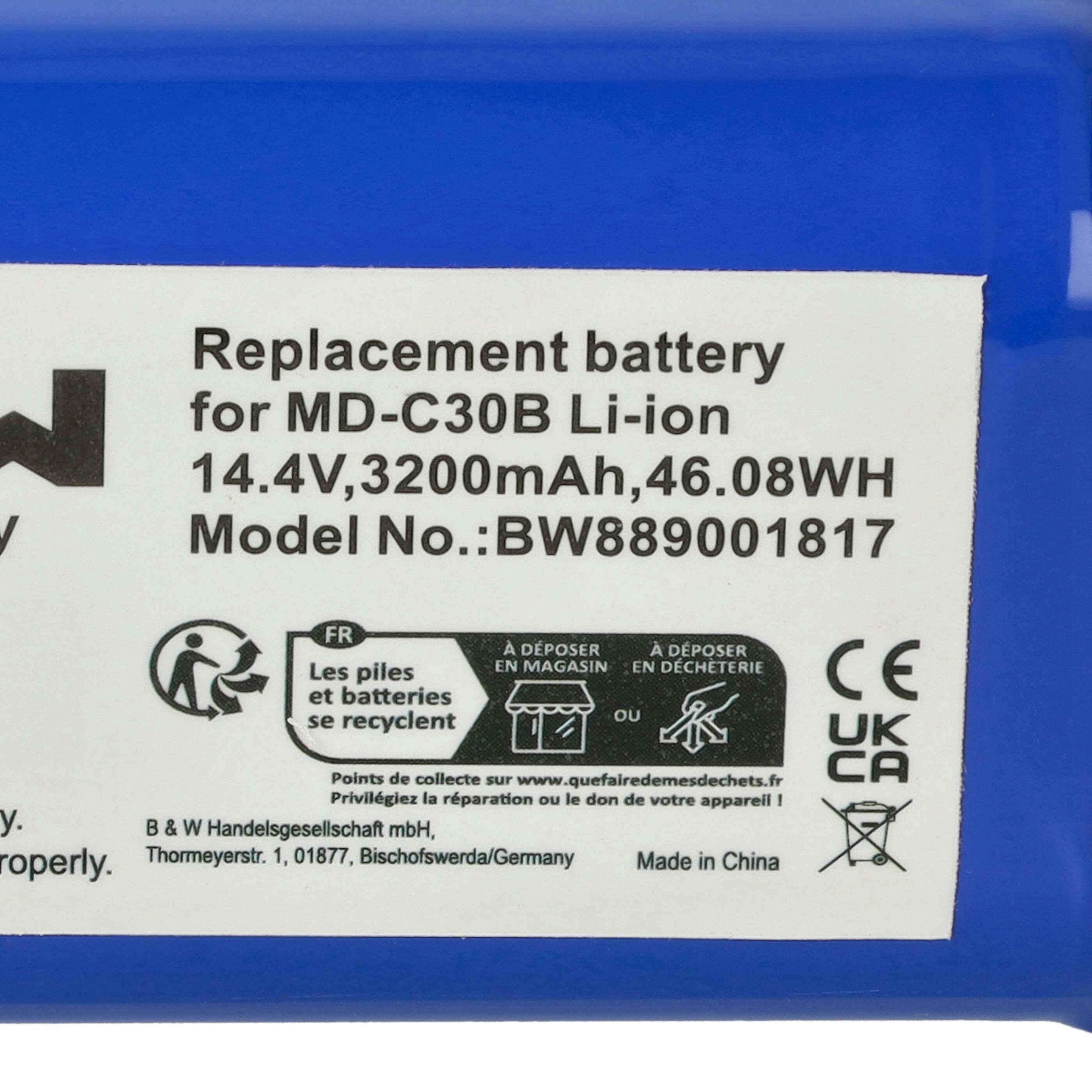 Batteria sostituisce Blaupunkt 6.60.40.02-0 per robot aspiratore Blaupunkt - 3200mAh 14,4V Li-Ion