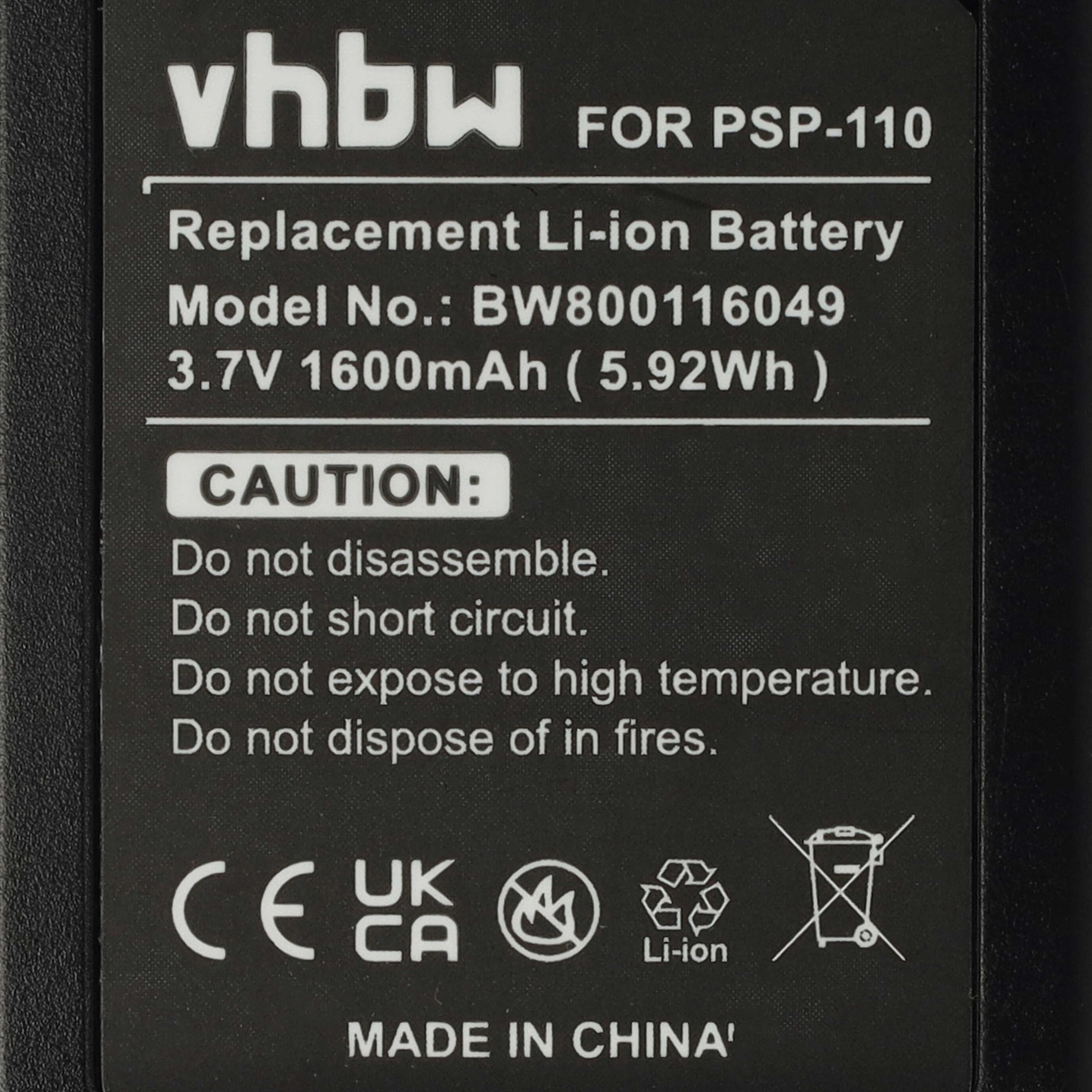 Batería reemplaza Sony PSP-110, PSP-280G para consola Sony - 1600 mAh 3,6 V Li-Ion