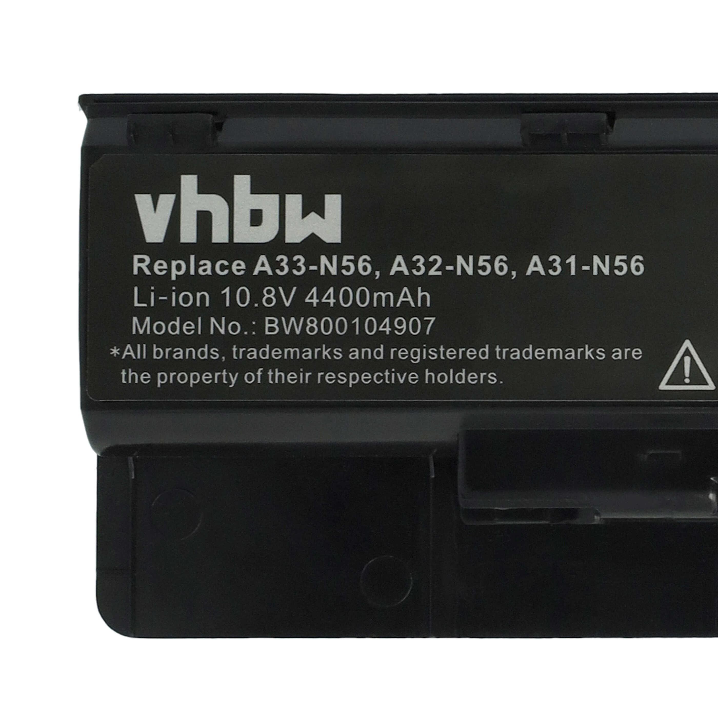 Notebook Battery Replacement for Asus A32-N56, A31-N56, A33-N56 - 4400mAh 10.8V Li-Ion, black