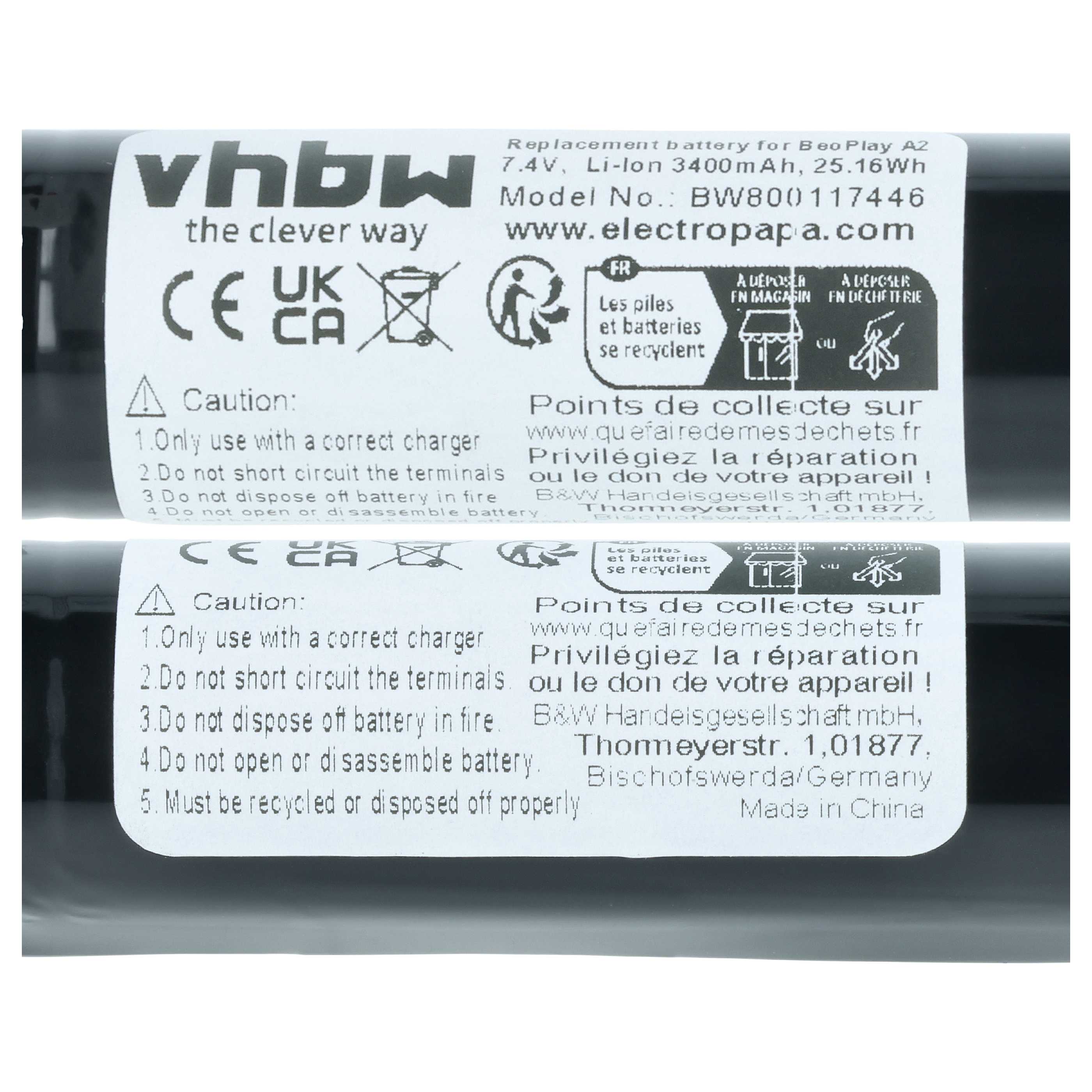 Batteria sostituisce Bang & Olufsen J406/ICR18650NH-2S per altoparlanti - 3400mAh 7,4V Li-Ion