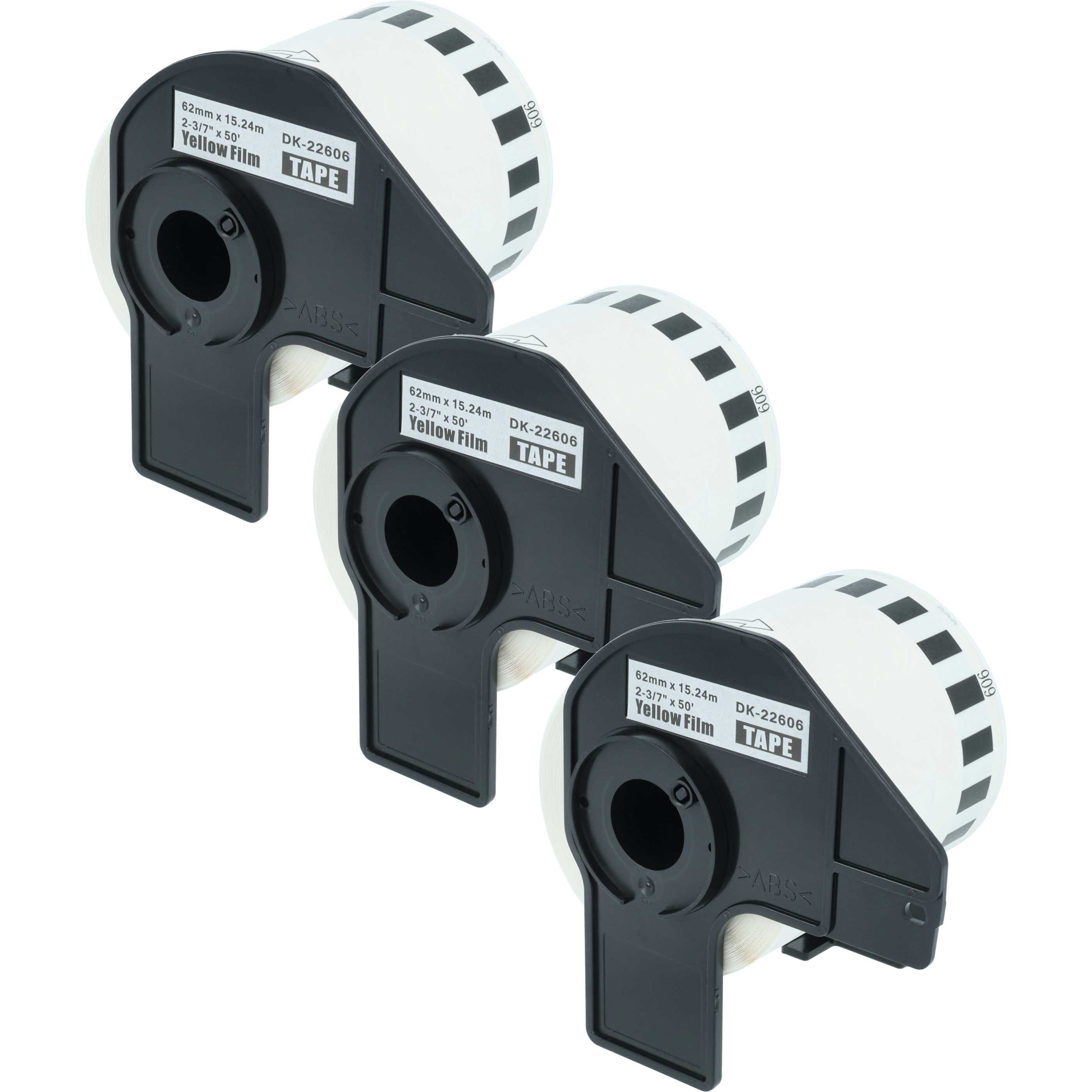 3x Etiketten als Ersatz für Brother DK-22606 für Brother Etikettendrucker - Premium 62mm x 15,24m + Halter