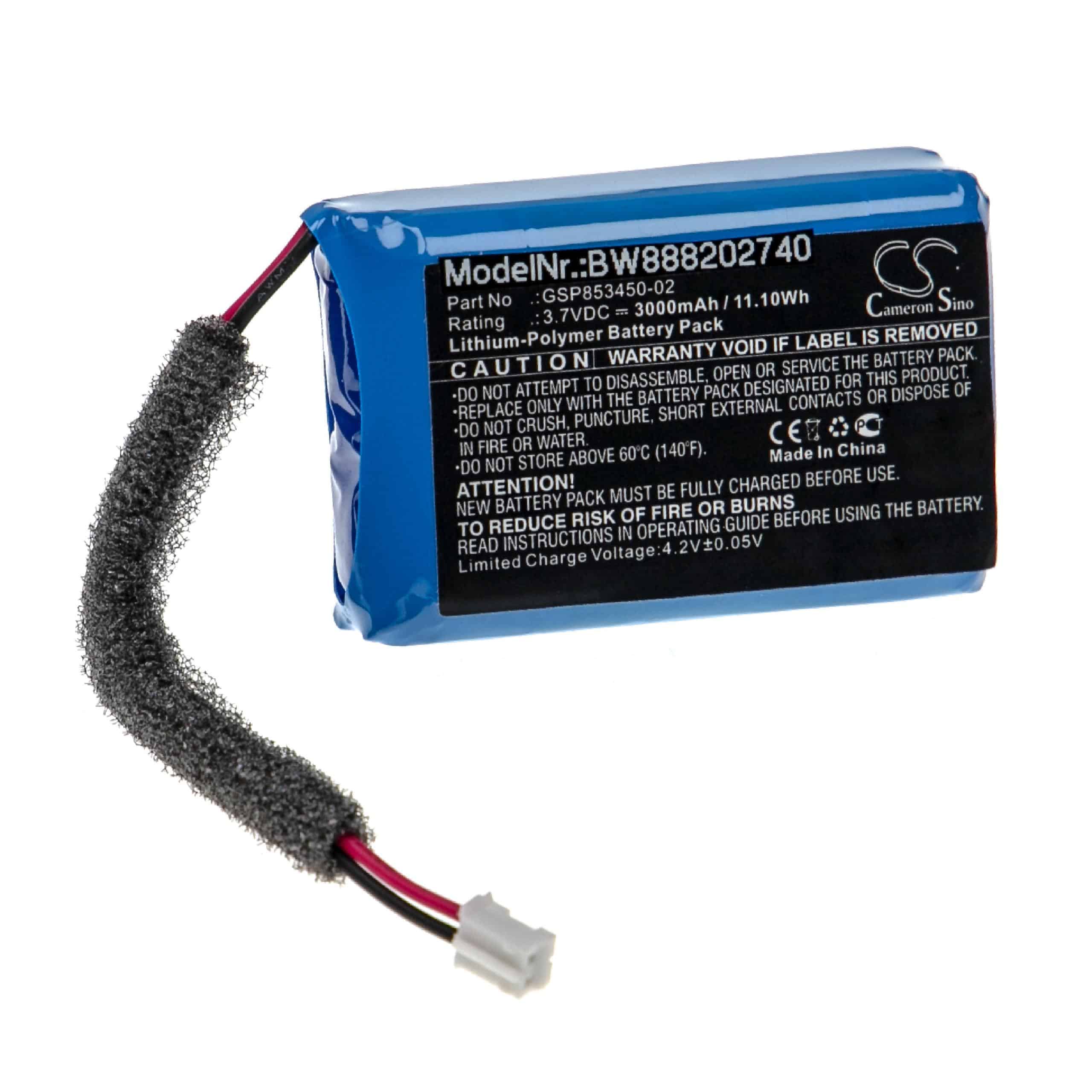  Battery replaces JBL GSP853450-02 for JBLLoudspeaker - Li-polymer 3000 mAh