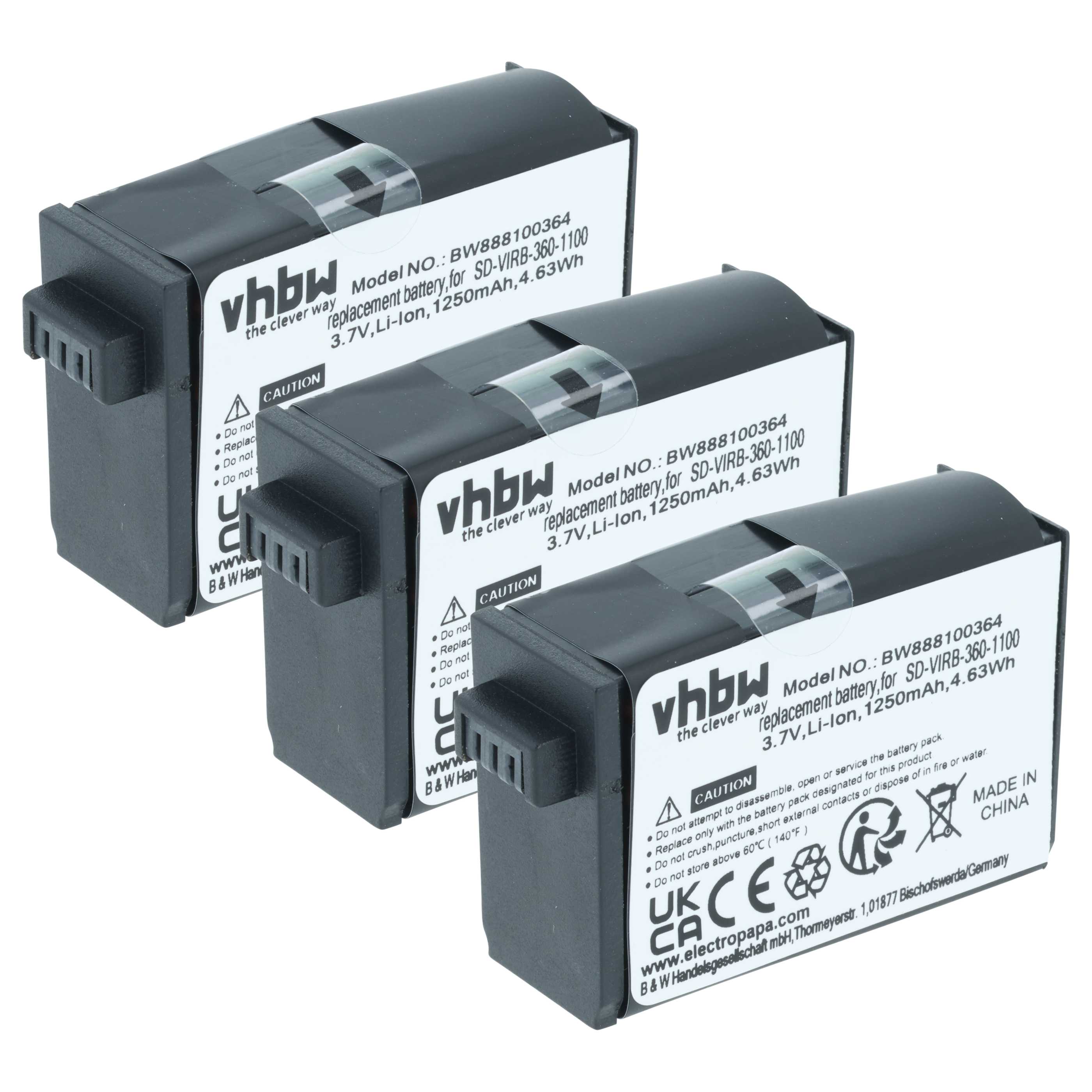 Videocamera 3x Battery replaces Garmin 010-12521-40, 360-00106-00 - 1250 mAh 3.8 V Li-Ion