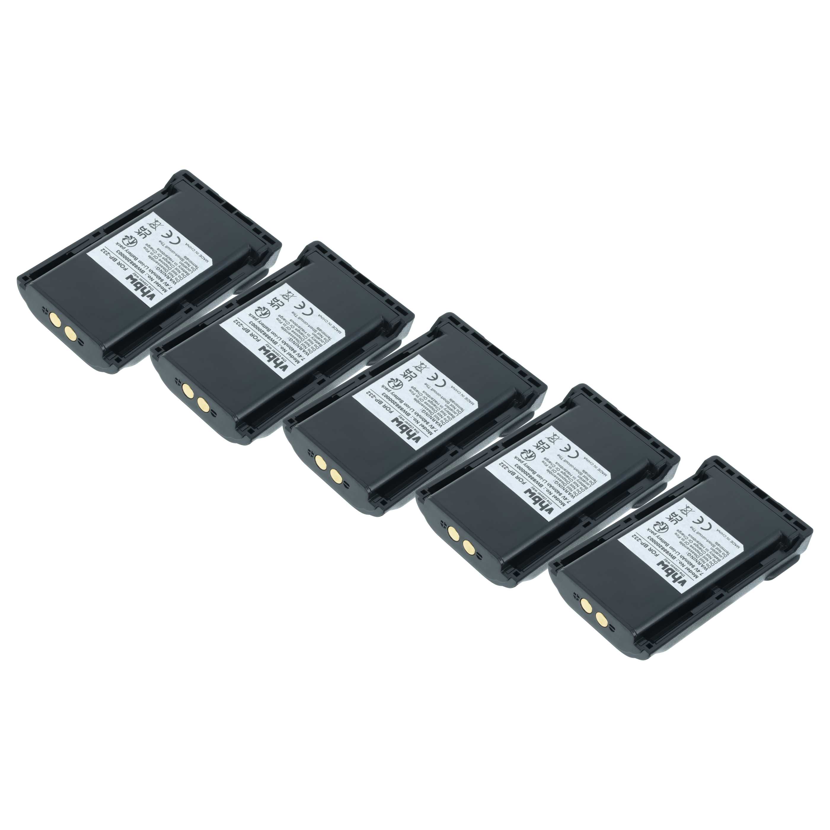 Radio 5x Battery replaces Icom BJ-2000, BP-231N, BP-232, BP-231, BP-230, BP-230N - 940 mAh 7.4 V Li-Ion