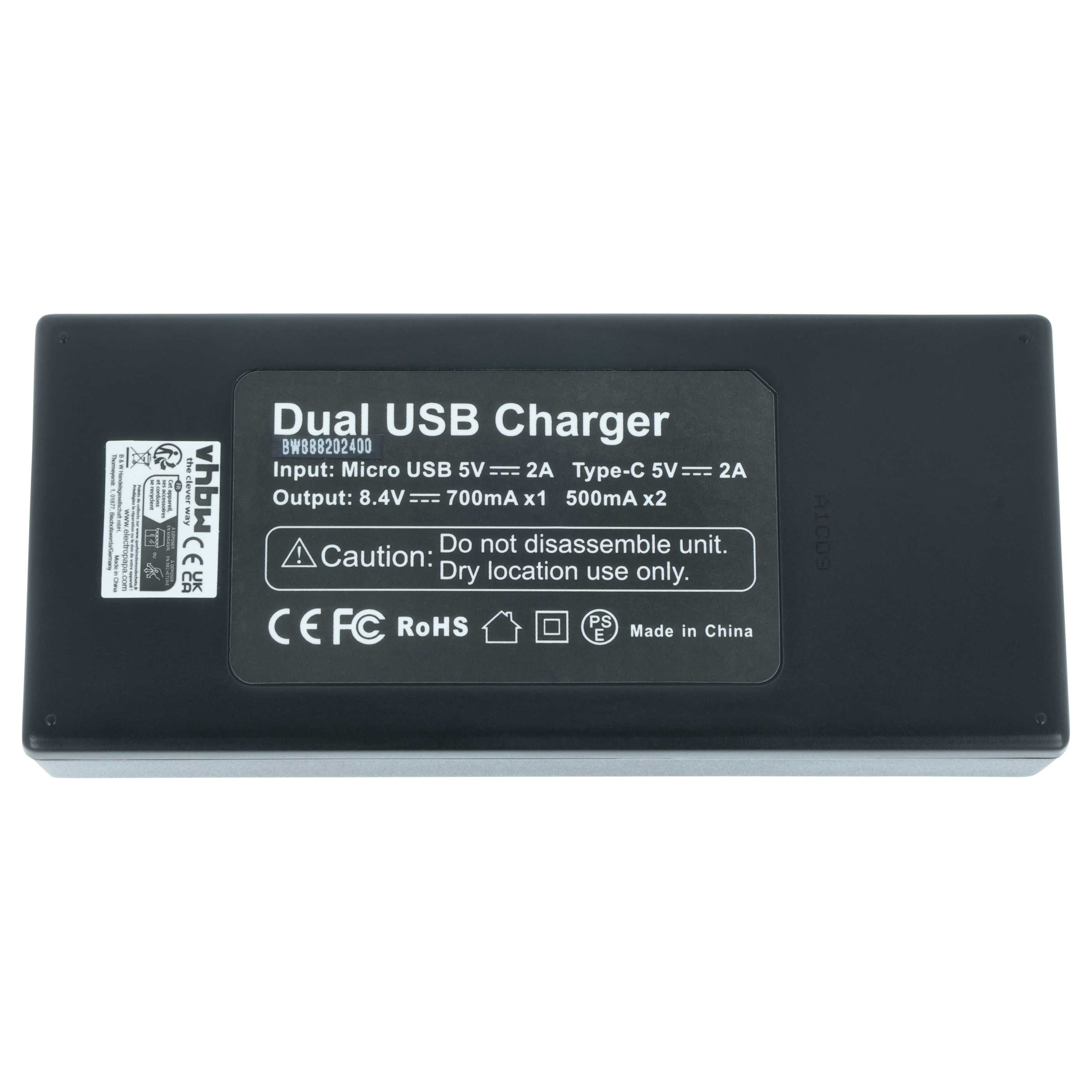 Battery Charger Micro-USB + USB-C + Cable Micro-USB suitable for Sony CCD-SC5 Digital Camera