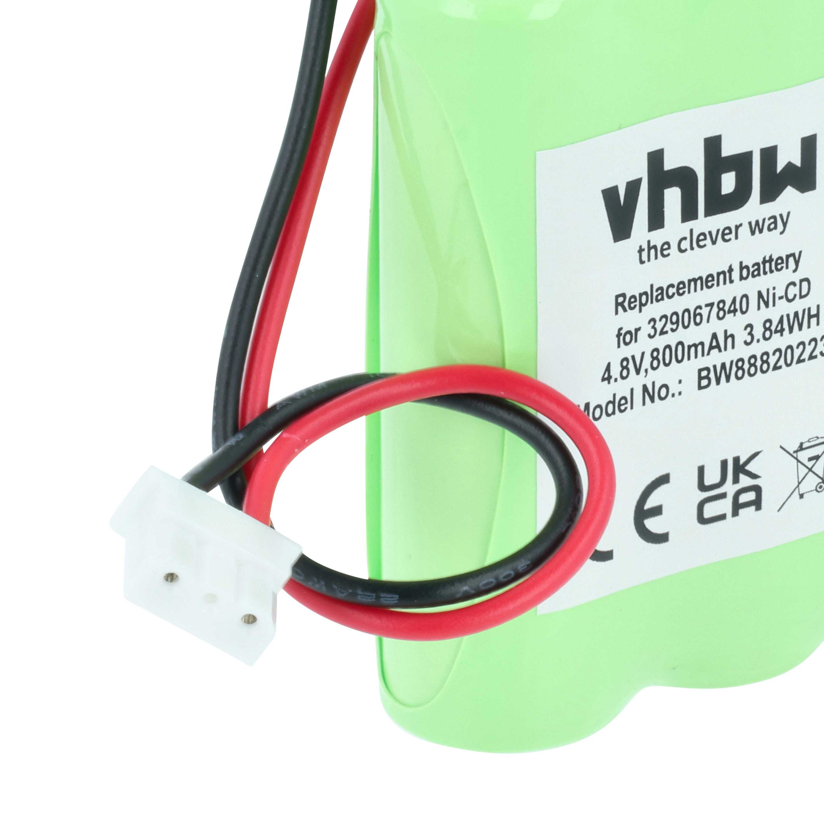 Batería reemplaza Schneider 4BD-AA800BT, 329067840 para iluminación emergencia (800 mAh, 4,8 V, NiCd)