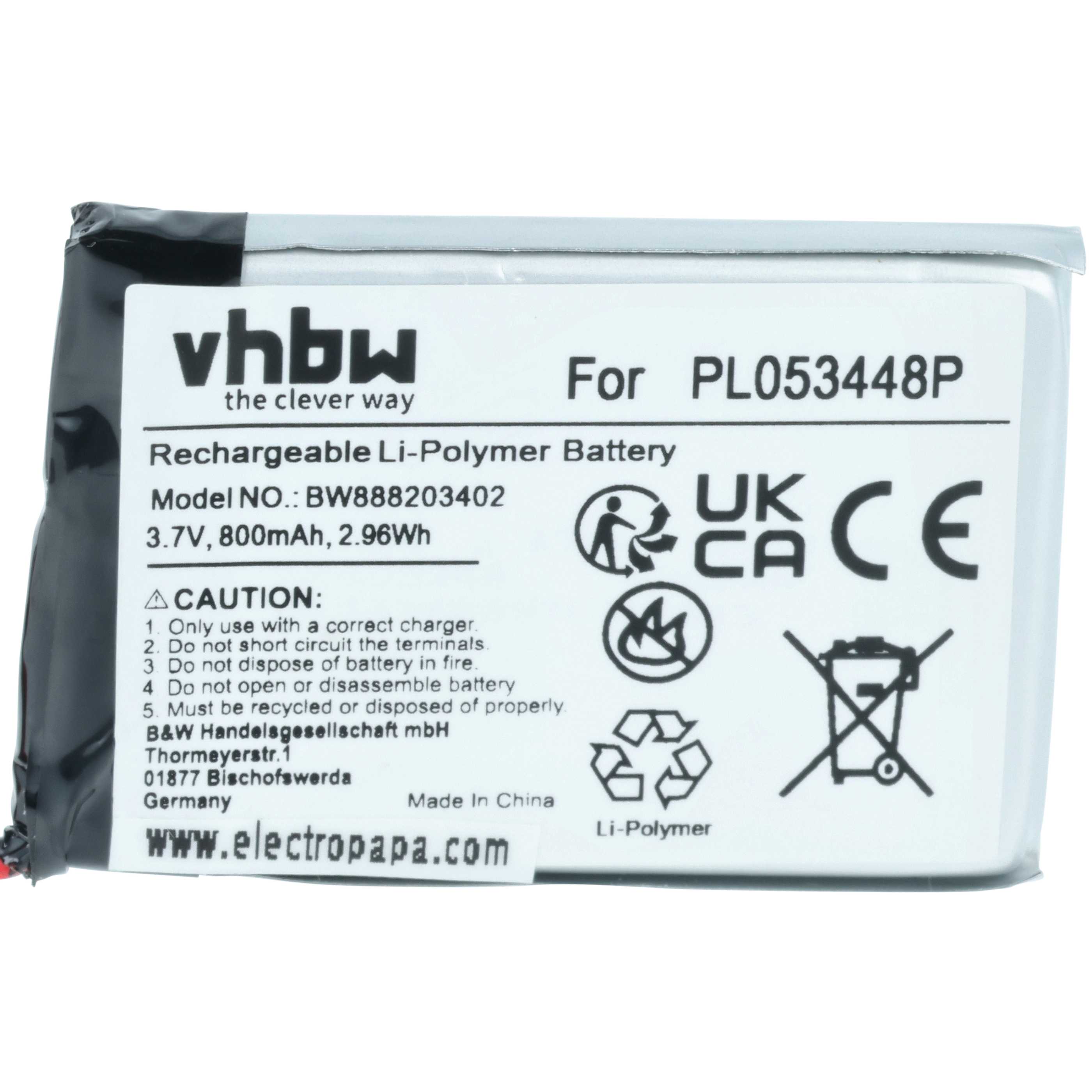Batería reemplaza Nolan PL053448P para casco de moto - 800 mAh 3,7 V Li-poli