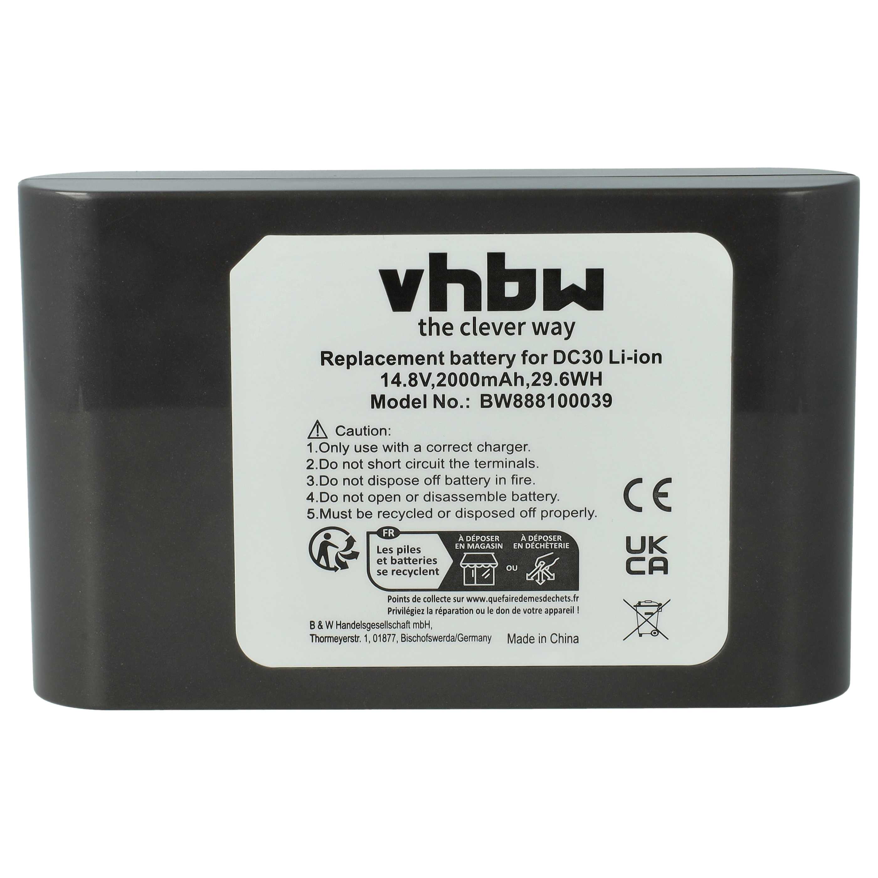 Battery replaces Dyson 17083-3009, 17083-4810, 17083-01-03, 17083-11 10 for Dyson 2000mAh, 14.8V, Li-Ion