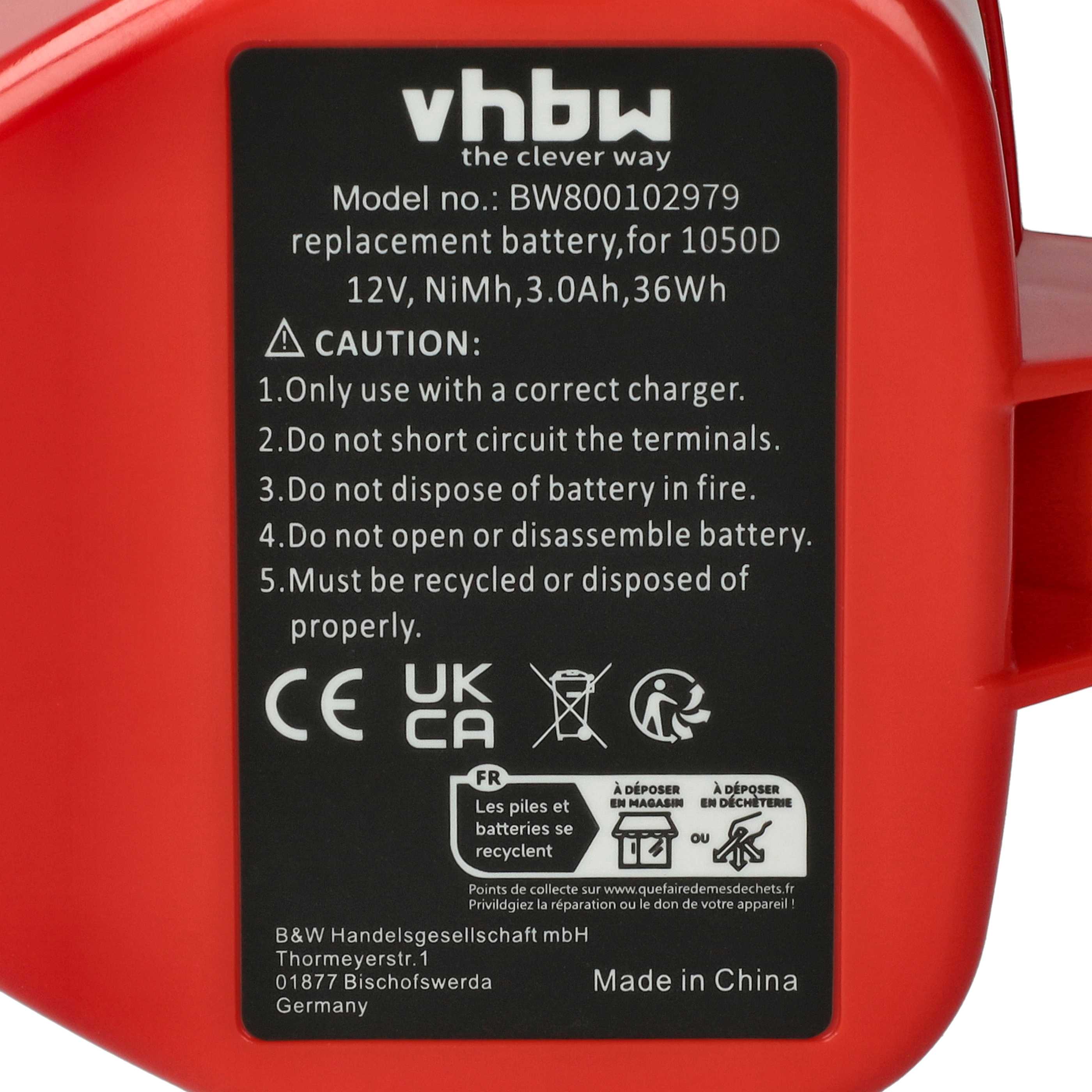 Battery replaces Klauke RA4, RA5, RA3 Electric Power Tool - 3000 mAh, 12 V, NiMH