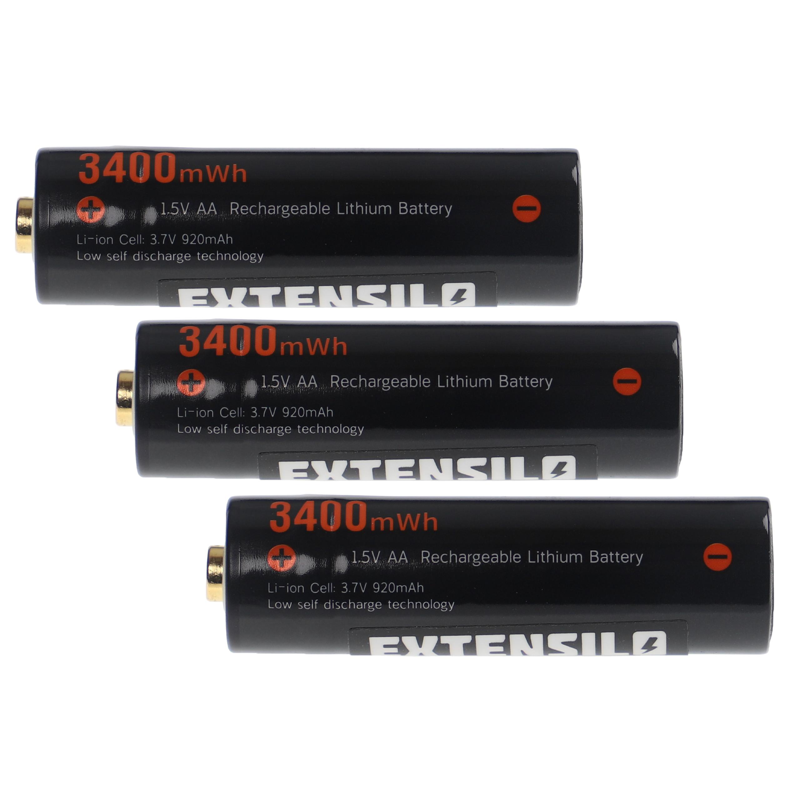 AA Mignon Replacement Battery (3 Units) for Use in Various Devices - 920 mAh 3.7 V Li-Ion