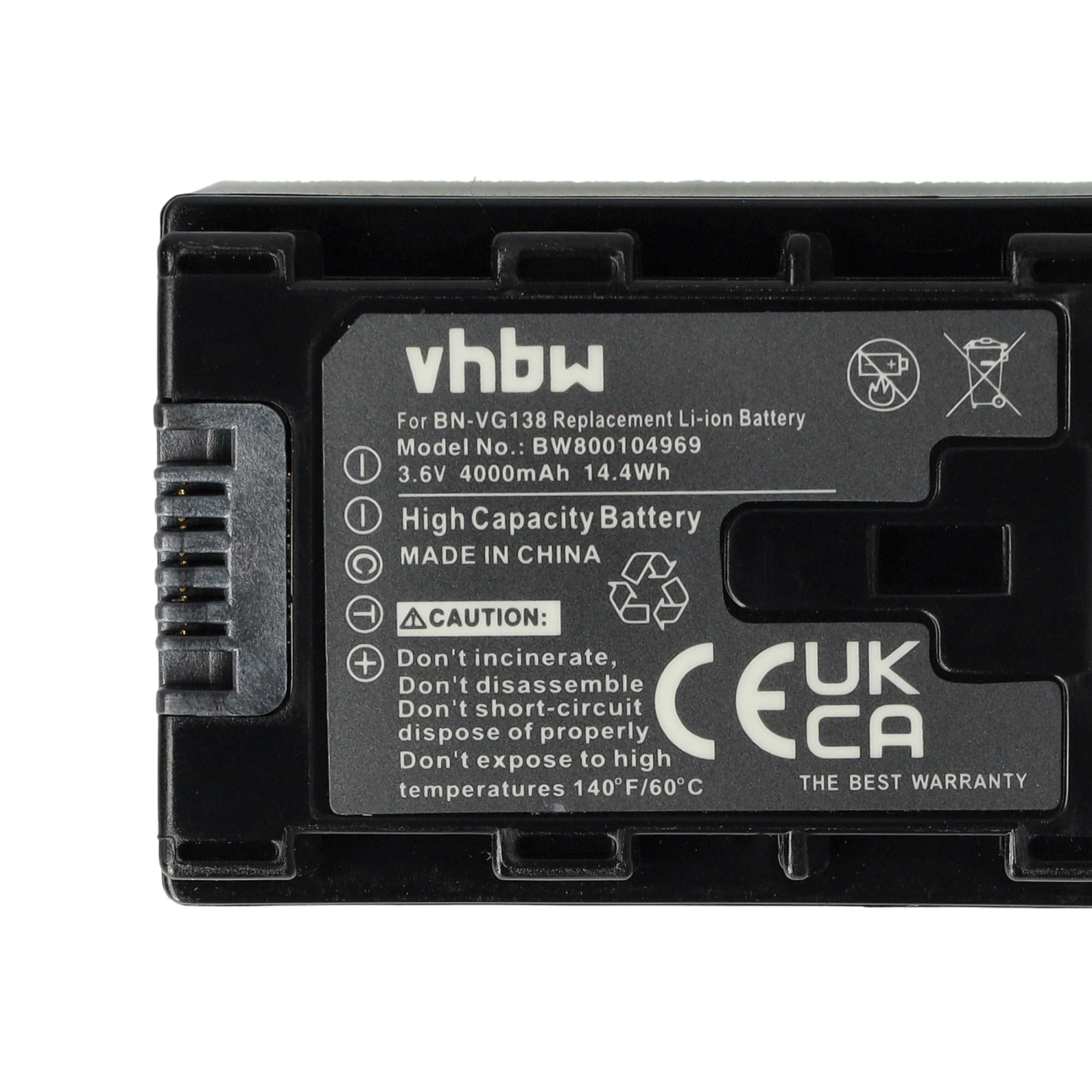 Videocamera 3x Battery replaces JVC BN-VG138SU, BN-VG138, BN-VG138E, BN-VG138AC - 4000 mAh 3.6 V Li-Ion
