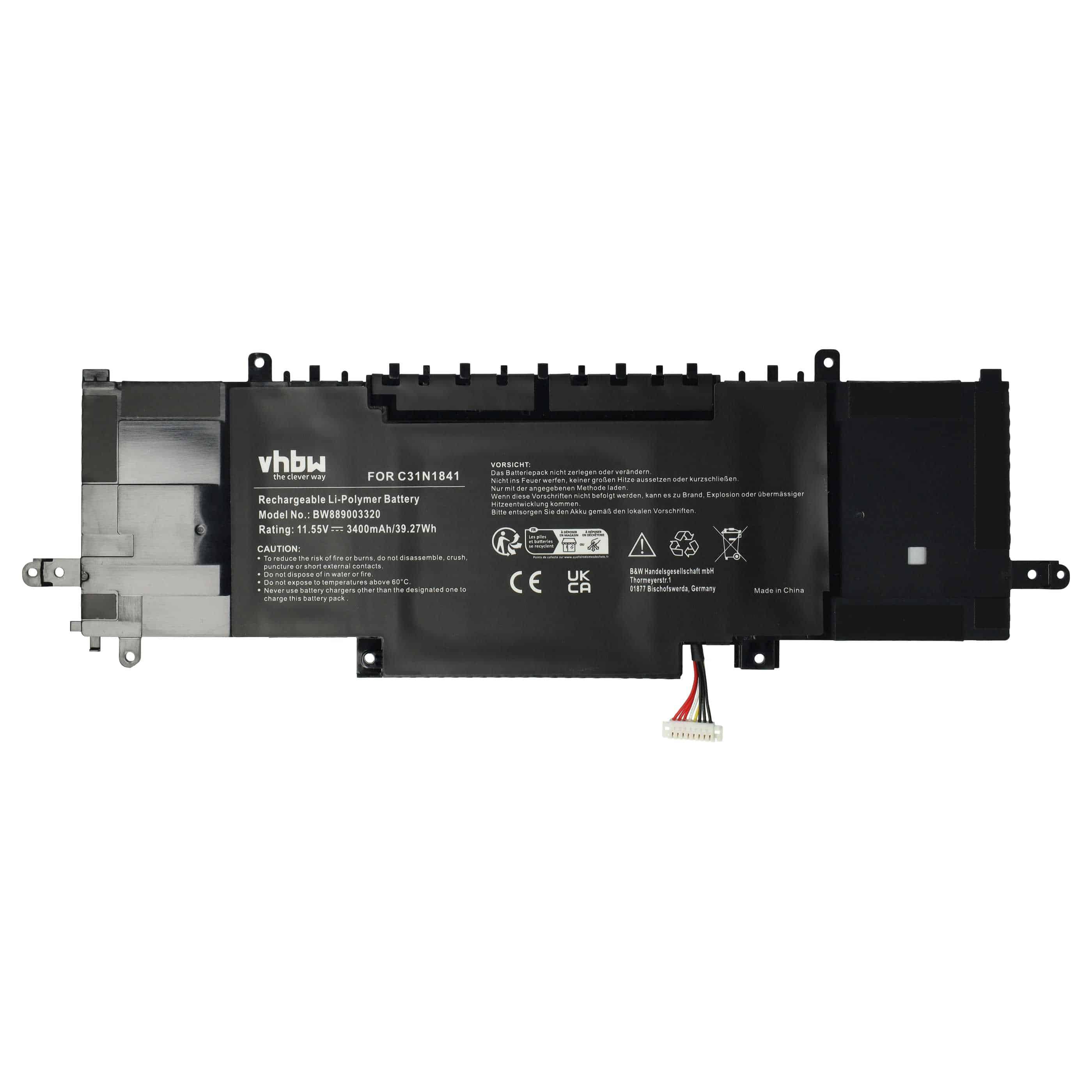 Batterie remplace Asus 0B200-03420200, C31N1841 pour ordinateur portable - 3400mAh 11,55V Li-polymère