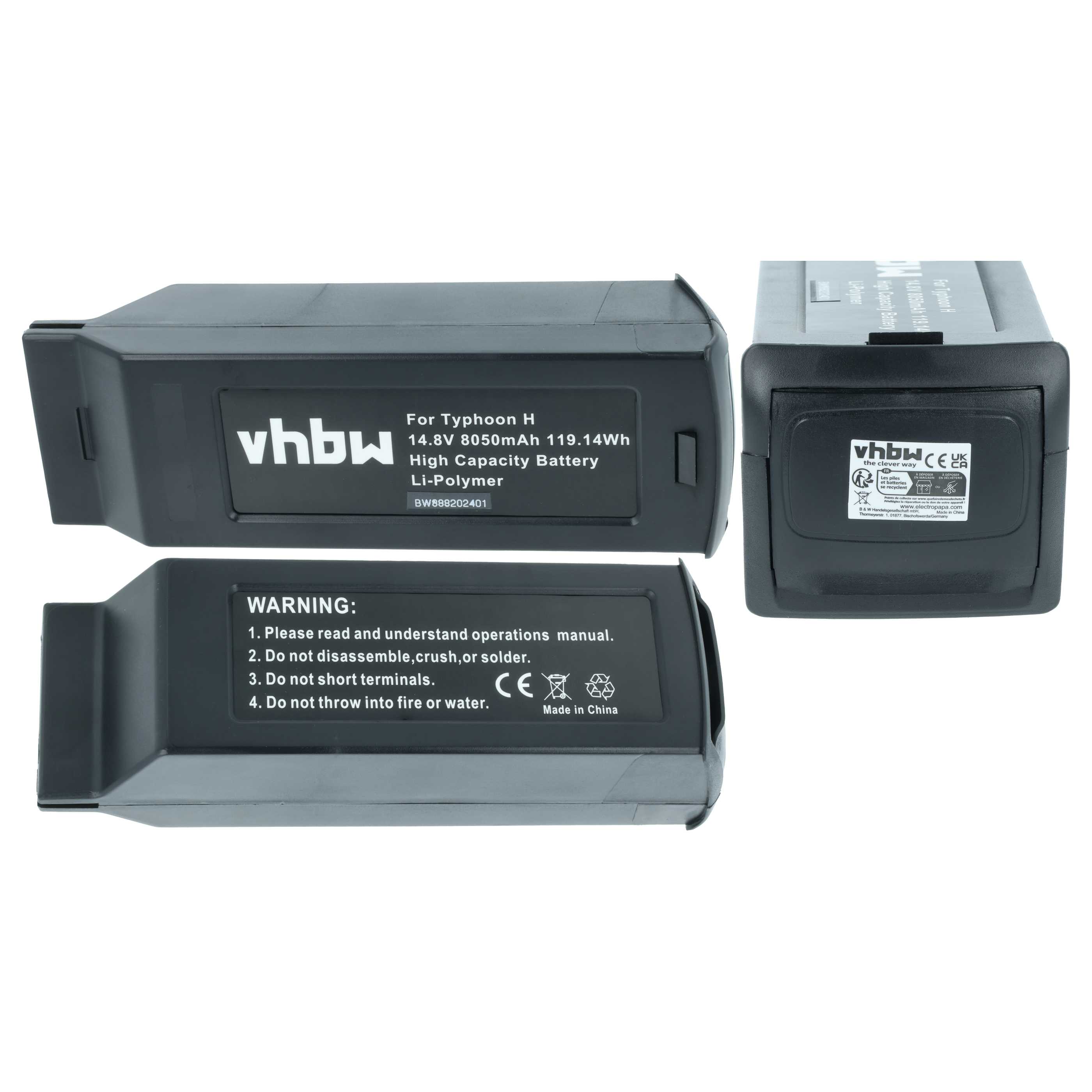 2x Batteries remplace Yuneec YUNH105, YUNTYH105 pour drone Yuneec- 8050mAh 14,8V Li-polymère
