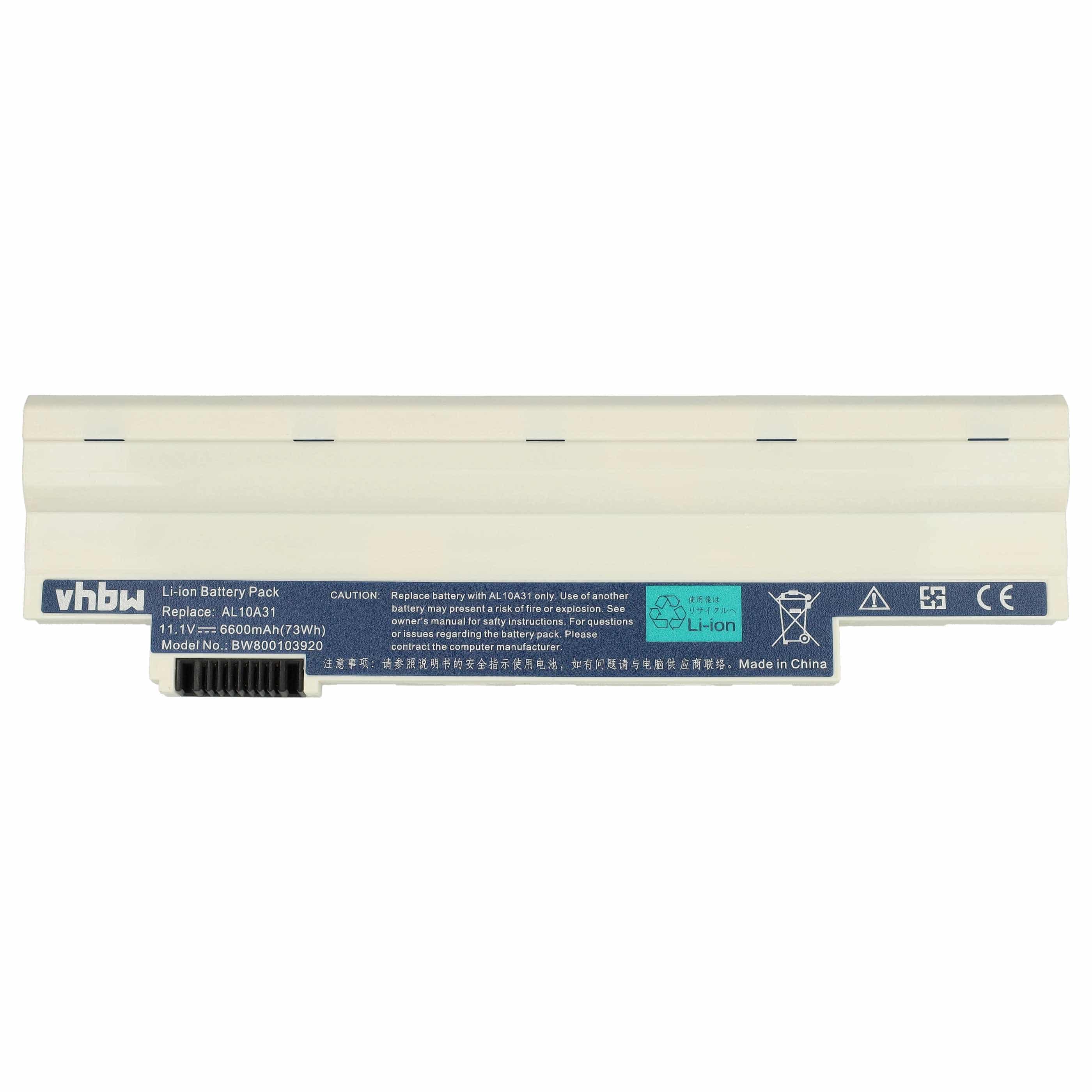 Akumulator do laptopa Acer Aspire One D255, D257, D260, D270 - 6600 mAh 11,1 V Li-Ion, biały