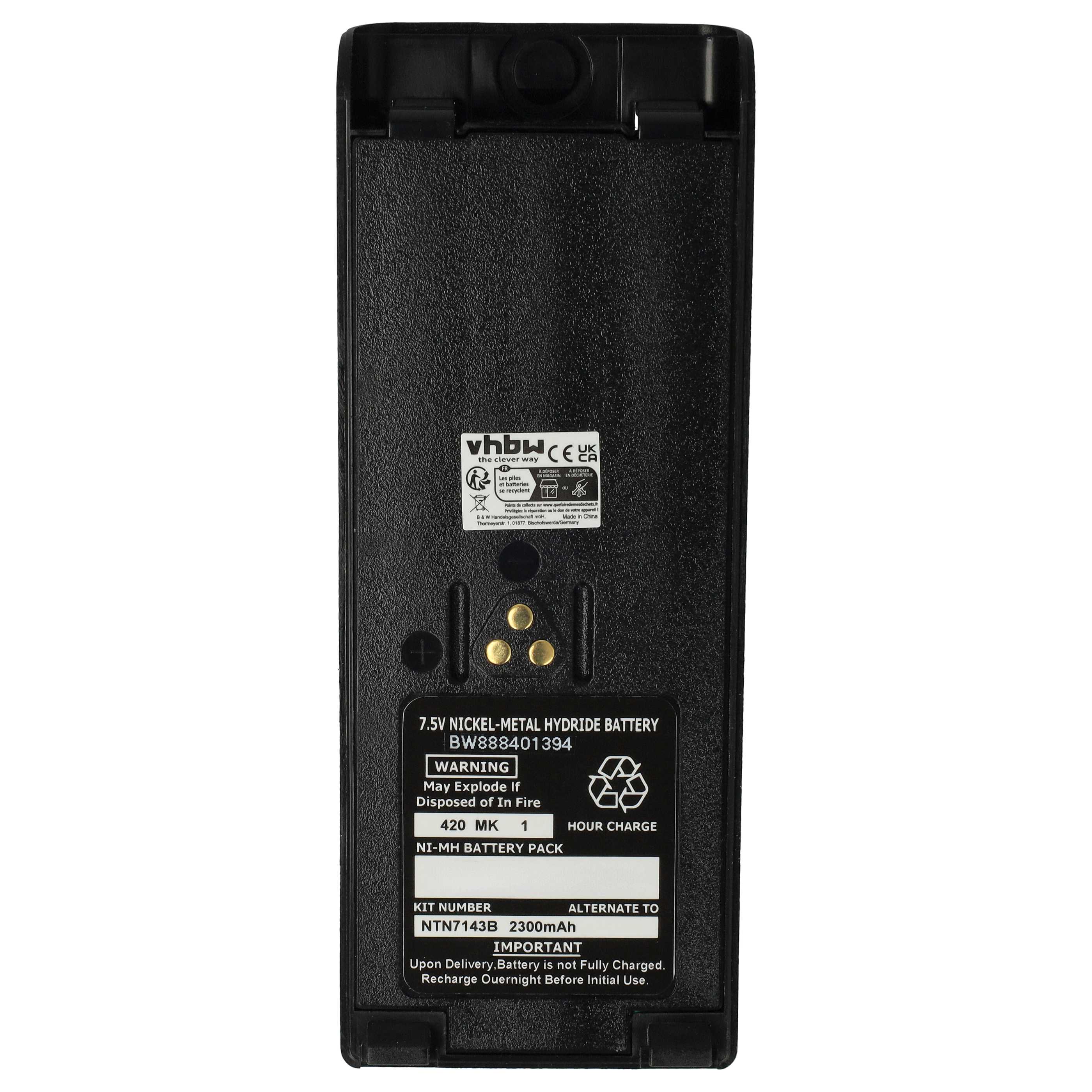 Akku als Ersatz für Motorola NTN7143B, NTN7143A, NTN7143 für Funkgerät - 2300mAh 7,5V NiMH + Gürtelclip