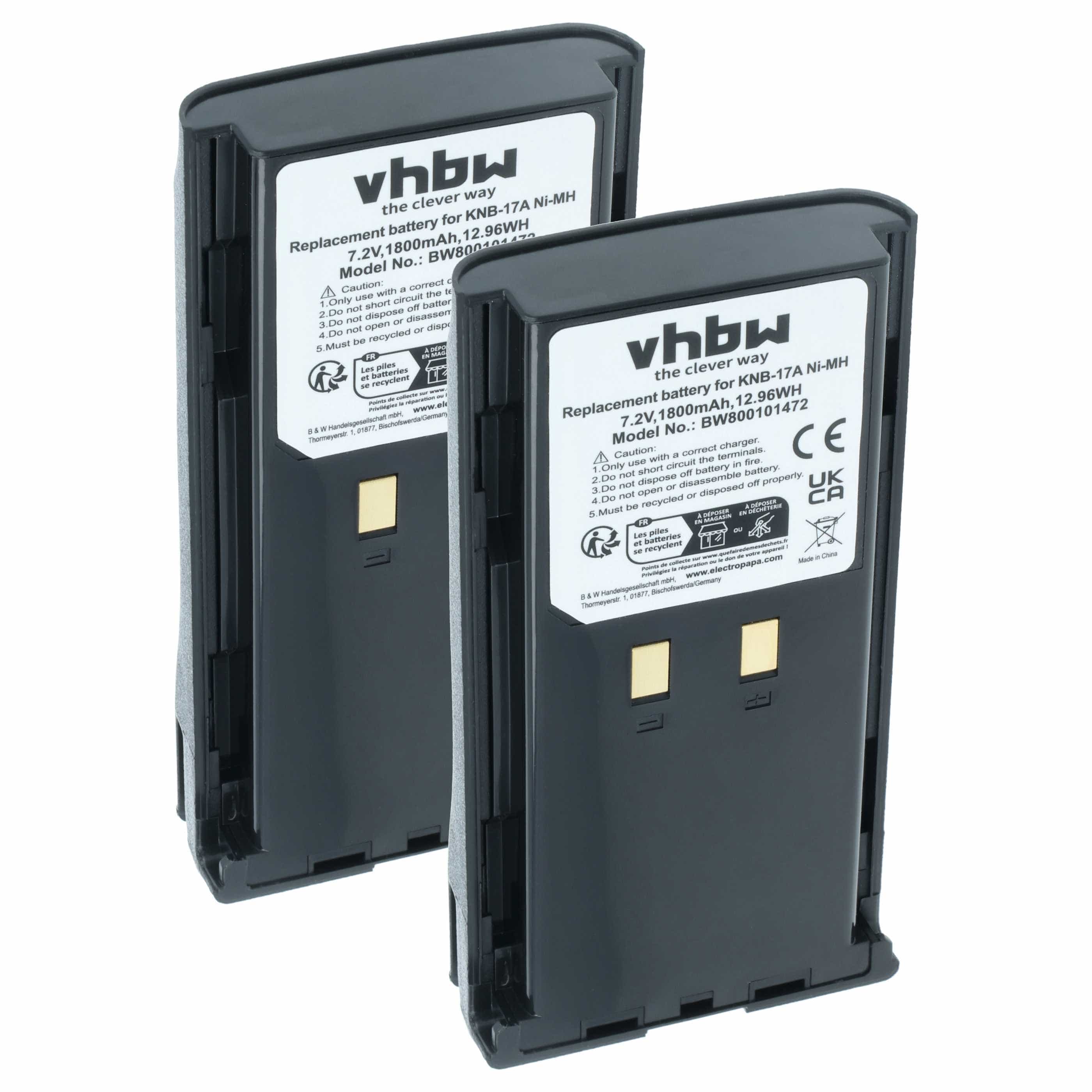 Radio 2x Battery replaces Kenwood KNB-52N, KNB-22N, KNB-21N, KNB-17N, KNB-17A, KNB-16A - 1800 mAh 7.2 V NiMH