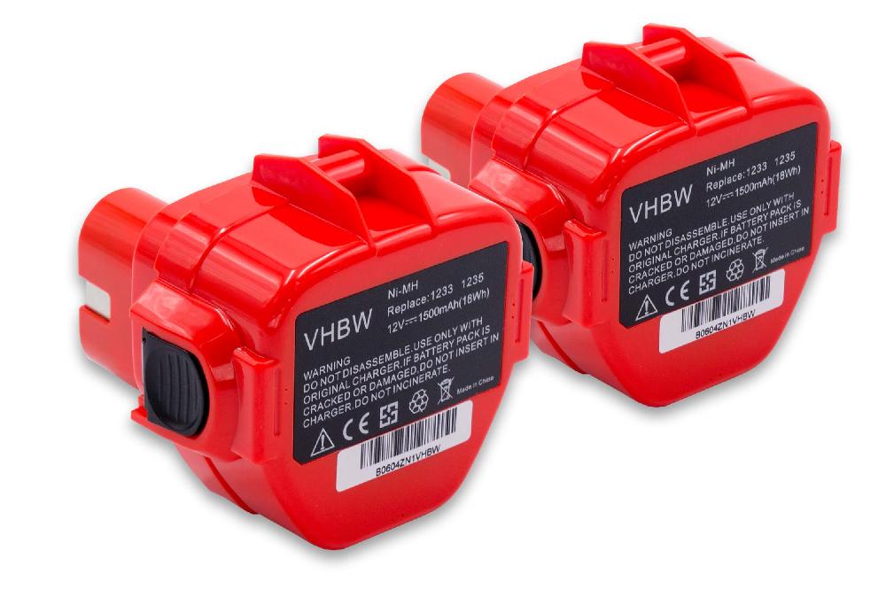 Batteries (2x pièces) remplace Klauke RA3, RA4, RA5 pour outil électrique - 1500 mAh, 12 V, NiMH