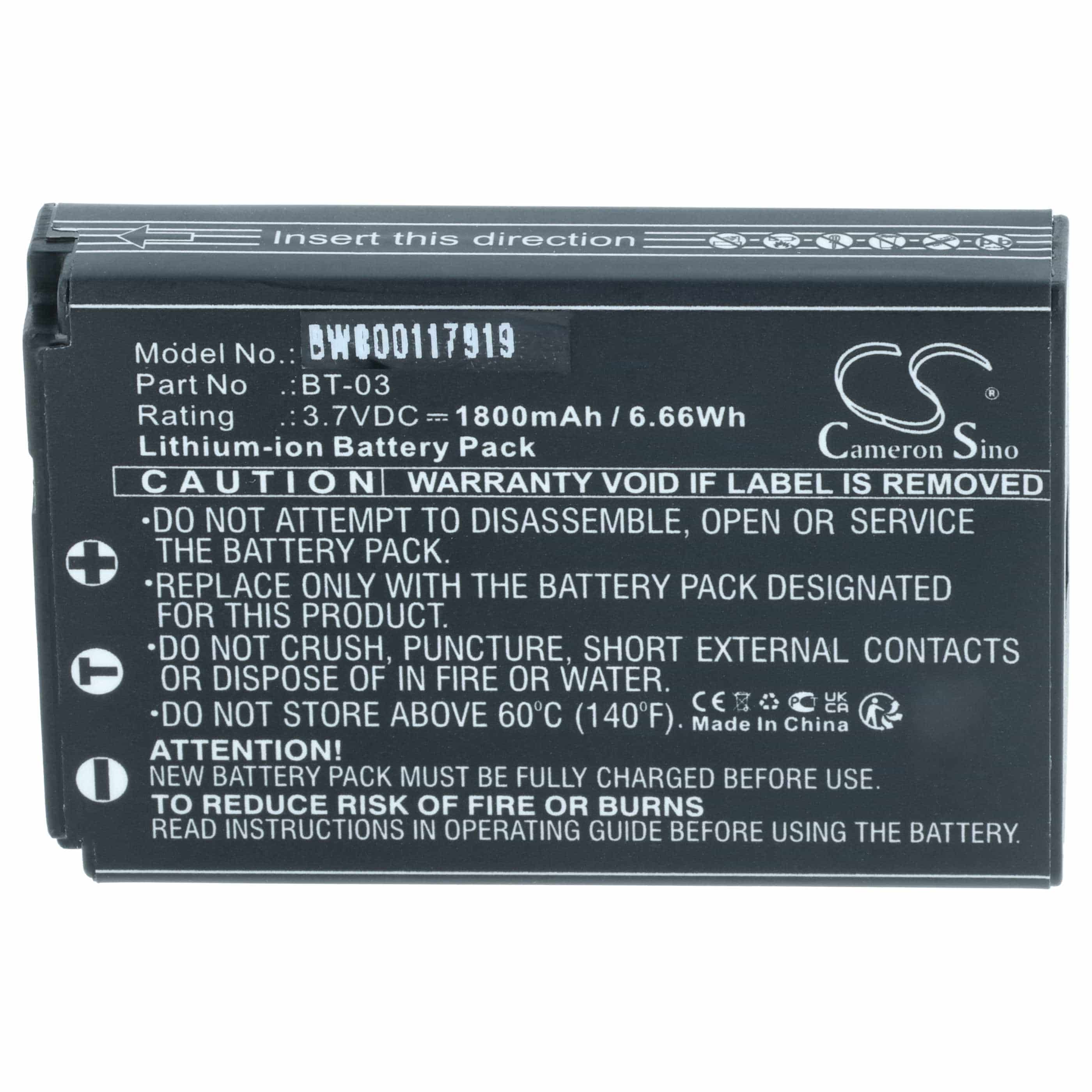 3x Battery replaces Zoom BT-03 - 1800mAh, 3.7V, Li-Ion