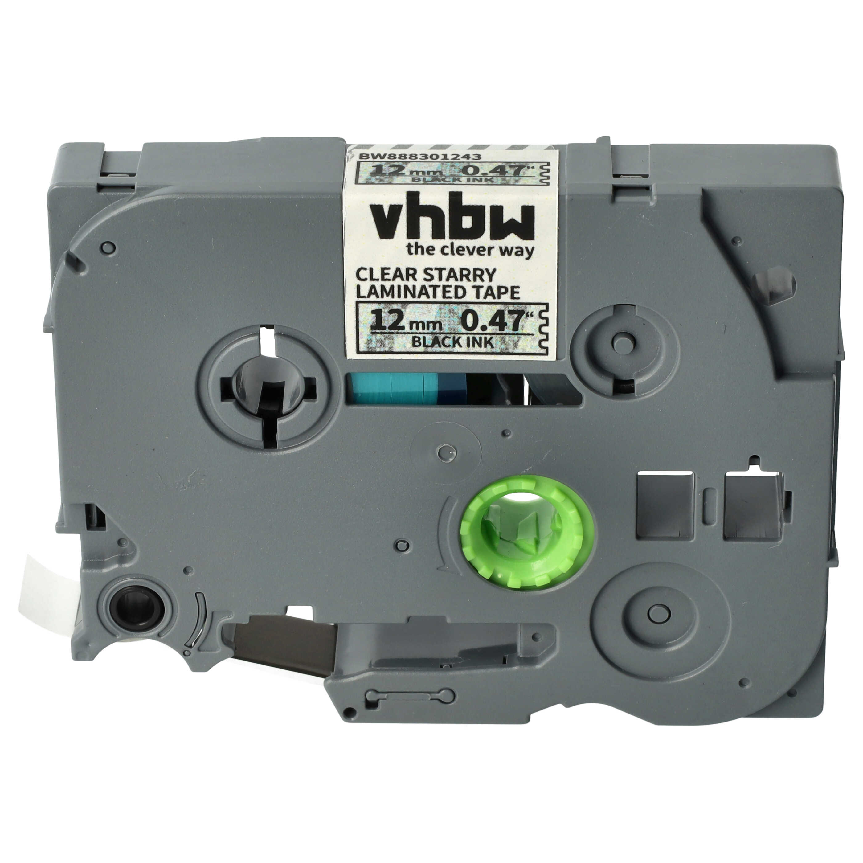 Label Tape as Replacement for Brother TZE-131L1 - 12 mm Black to Transparent (Glitter)