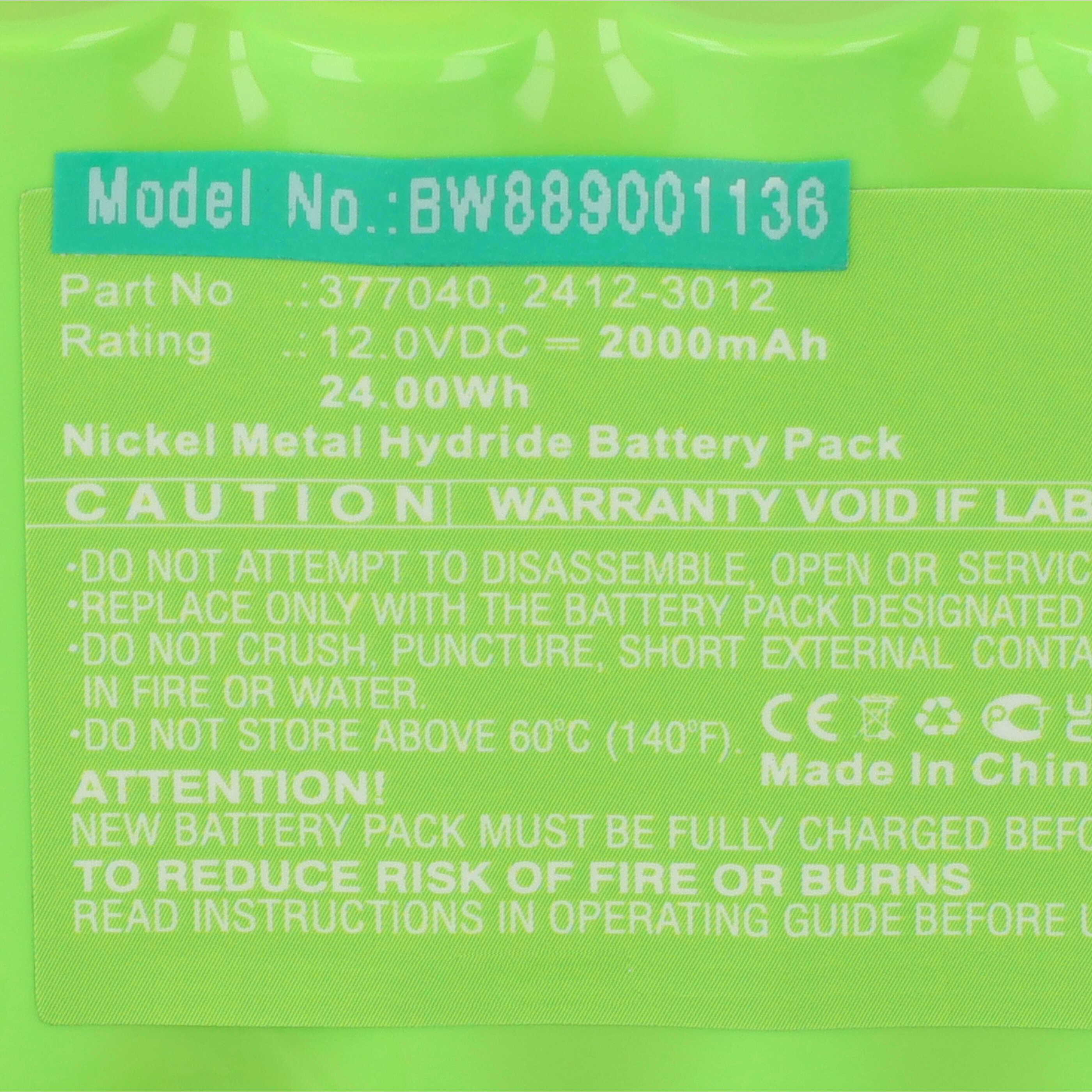 Batería reemplaza Roto 2412-3012, 377040 para persiana claraboya (2000 mAh, 12 V, NiMH)