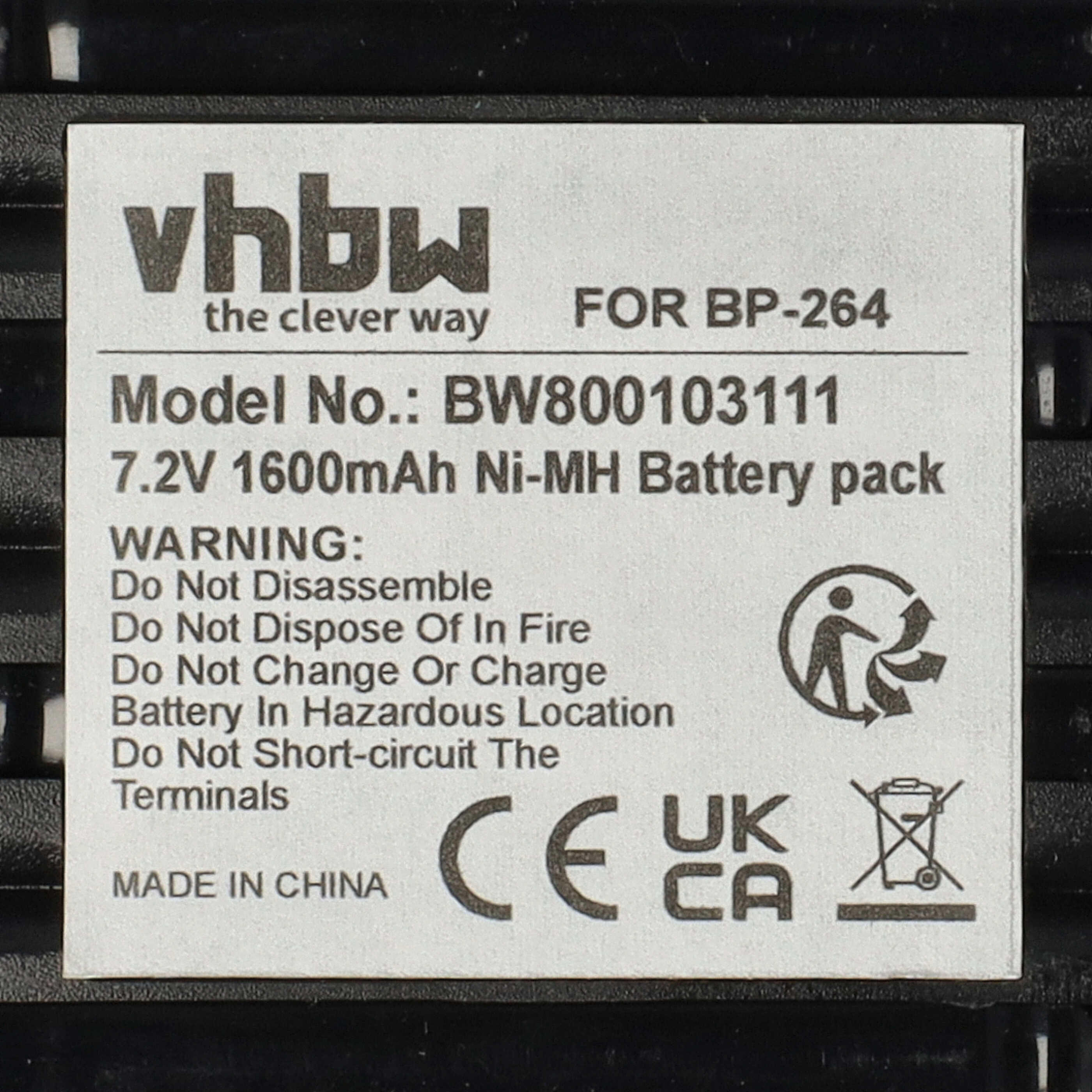 Radio Battery replaces Icom BP-264 - 1600 mAh 7.2 V NiMH + Belt Clip