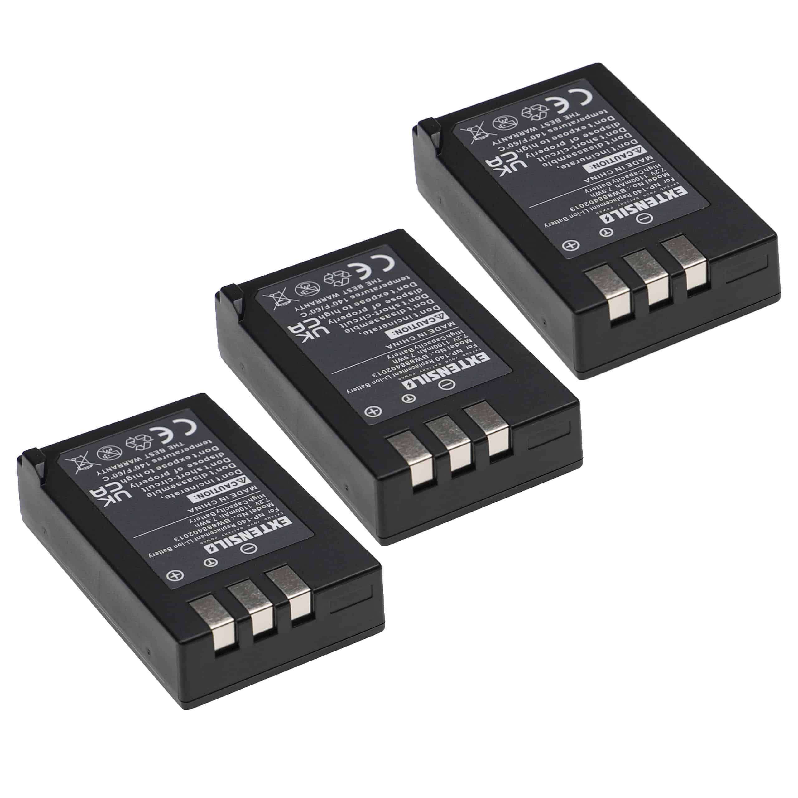 3x Battery replaces Fujifilm NP-140 - 1100mAh, 7.2V, Li-Ion