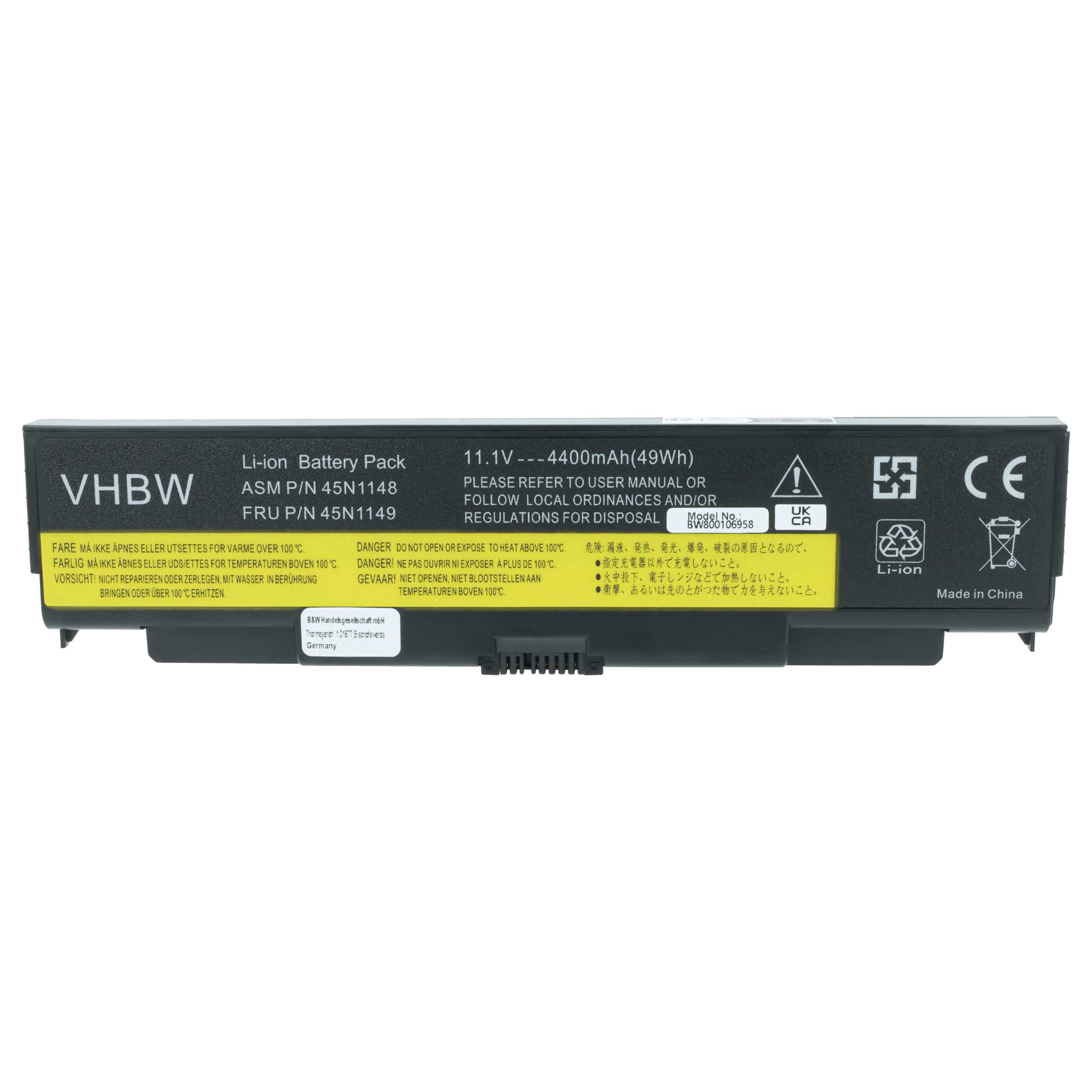 Batteria sostituisce Lenovo 45N1144, 0C52863, 0C52864, 0A36302 per notebook - 4400mAh 11,1V Li-Ion nero