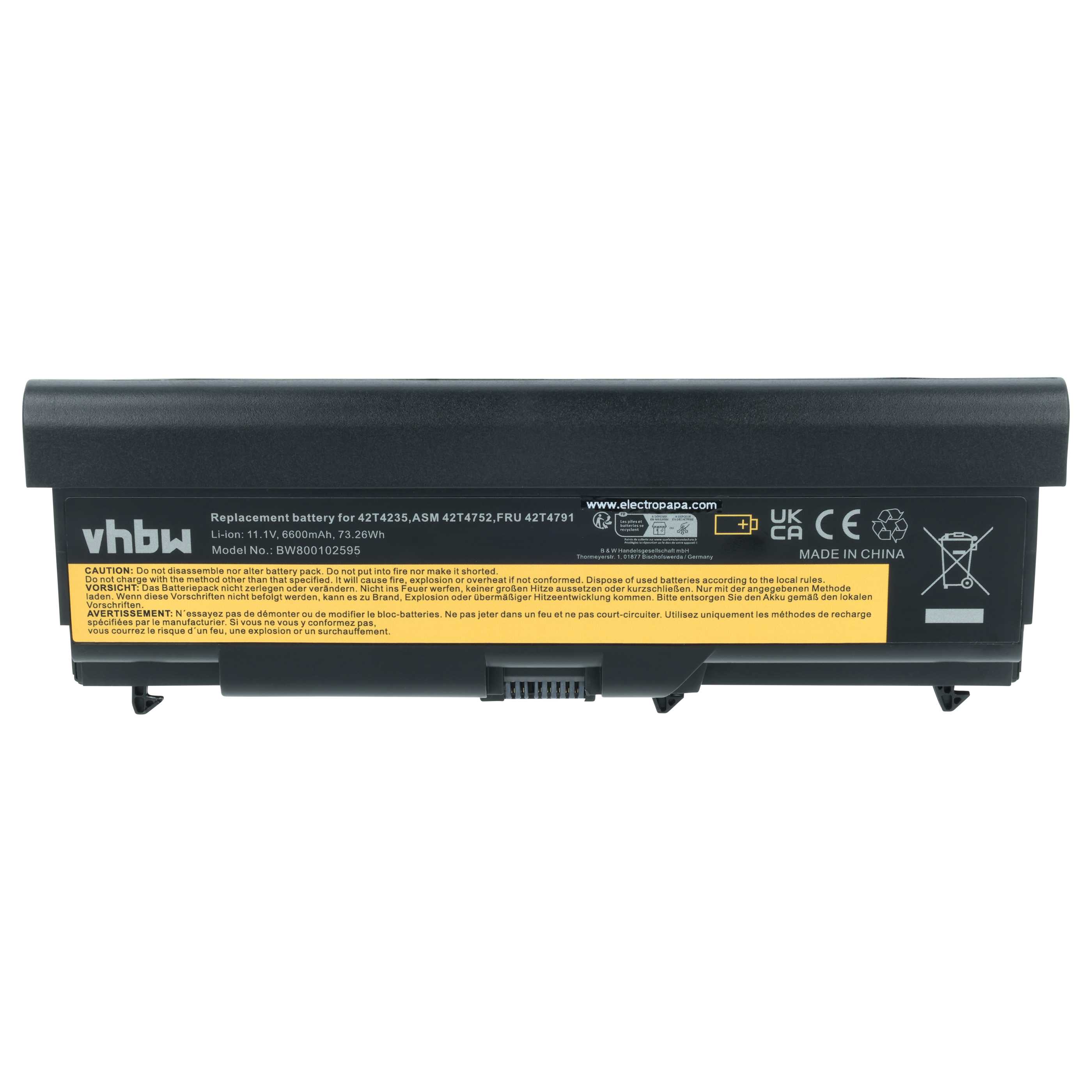 Akumulator do laptopa zamiennik Lenovo 42T4710, 42T4708, 42T4709, 42T4235 - 6600 mAh 10,8 V Li-Ion, czarny
