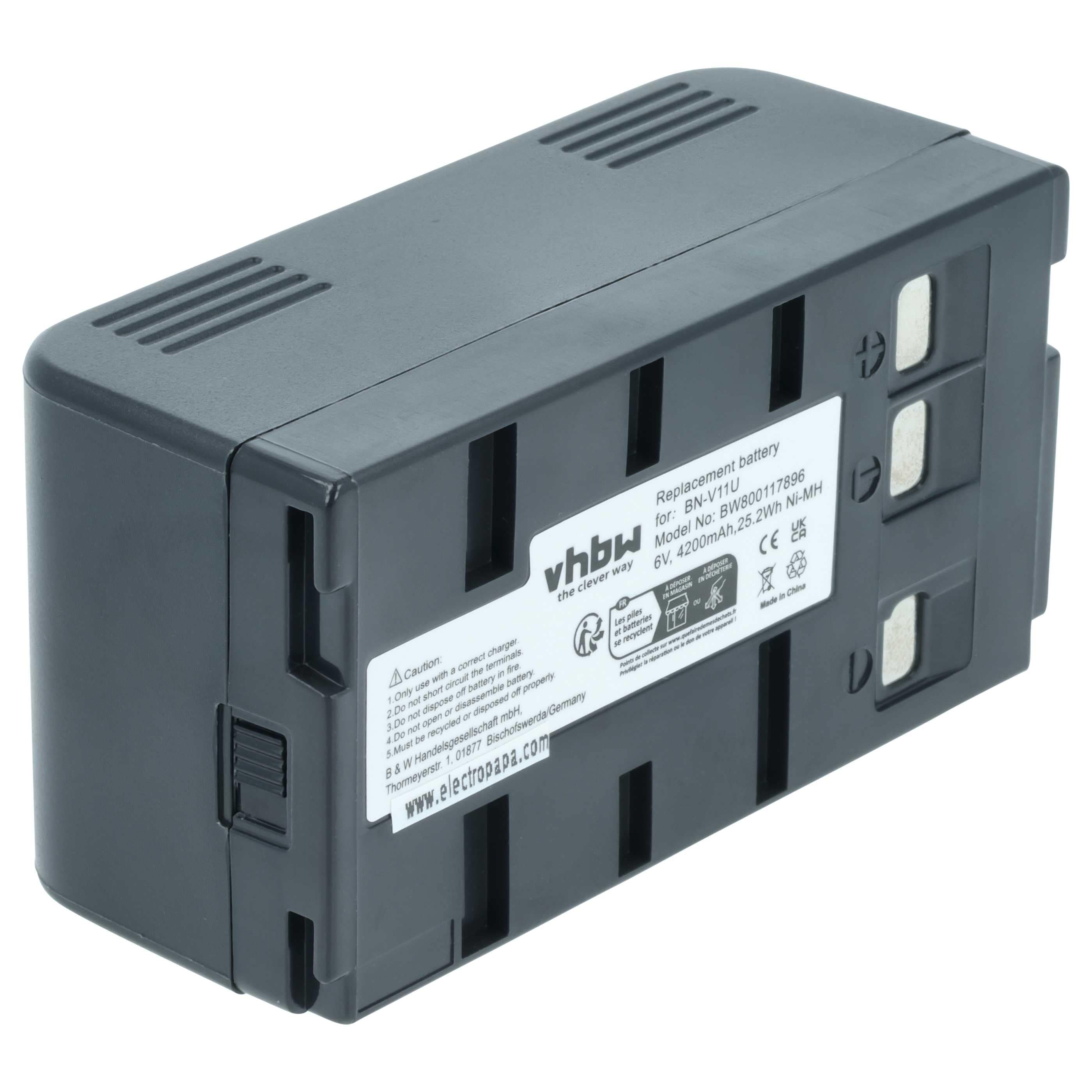 Battery replaces JVC BN-V22U, BN-V20, BN-V25U, BN-V25, BN-V24U, BN-V22, BN-V20US, BN-V20U - 4200mAh, 6V, NiMH