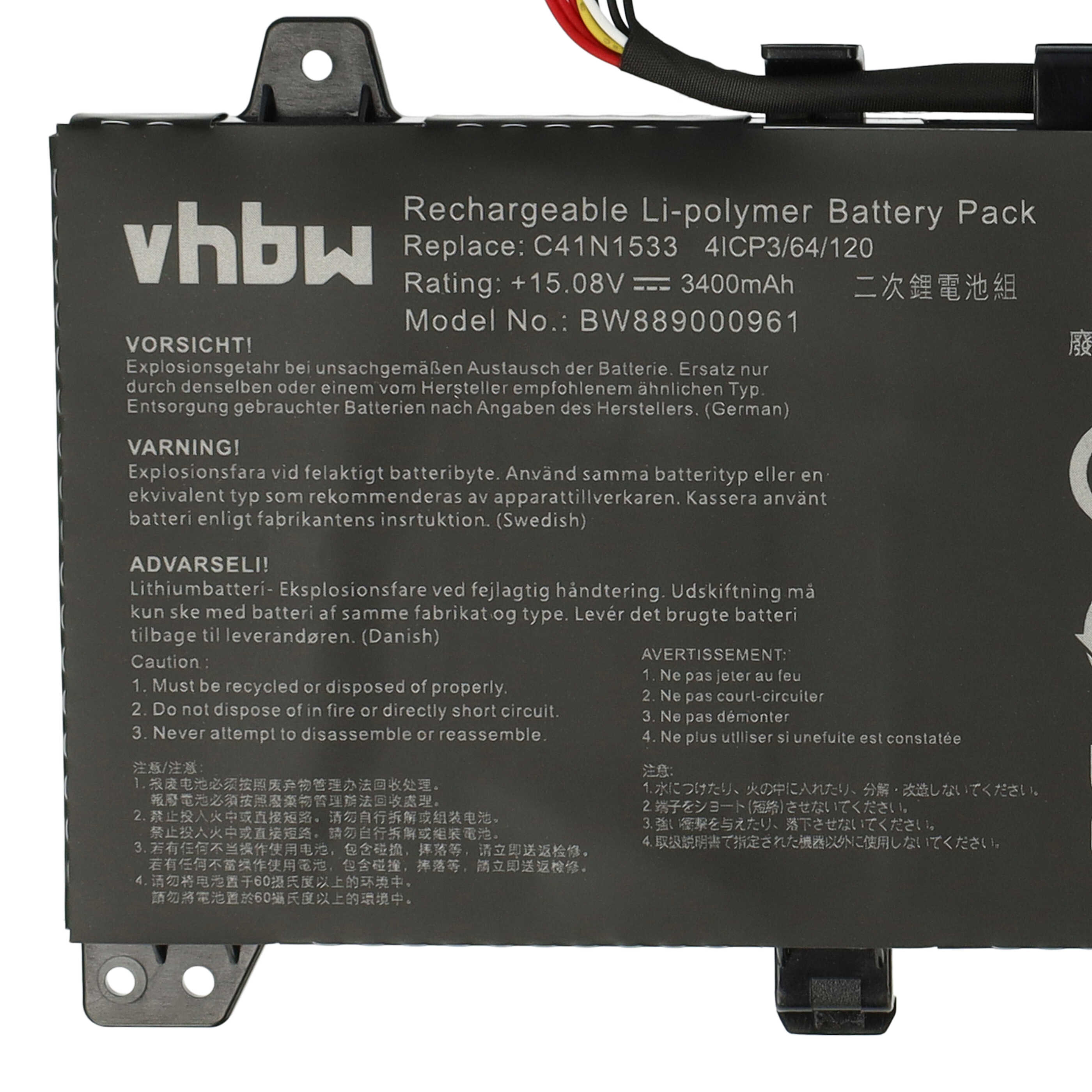 Akumulator do laptopa zamiennik Asus C41N1533 (4ICP3/82/120), 0B200-02010200 - 3400 mAh 15,08 V LiPo