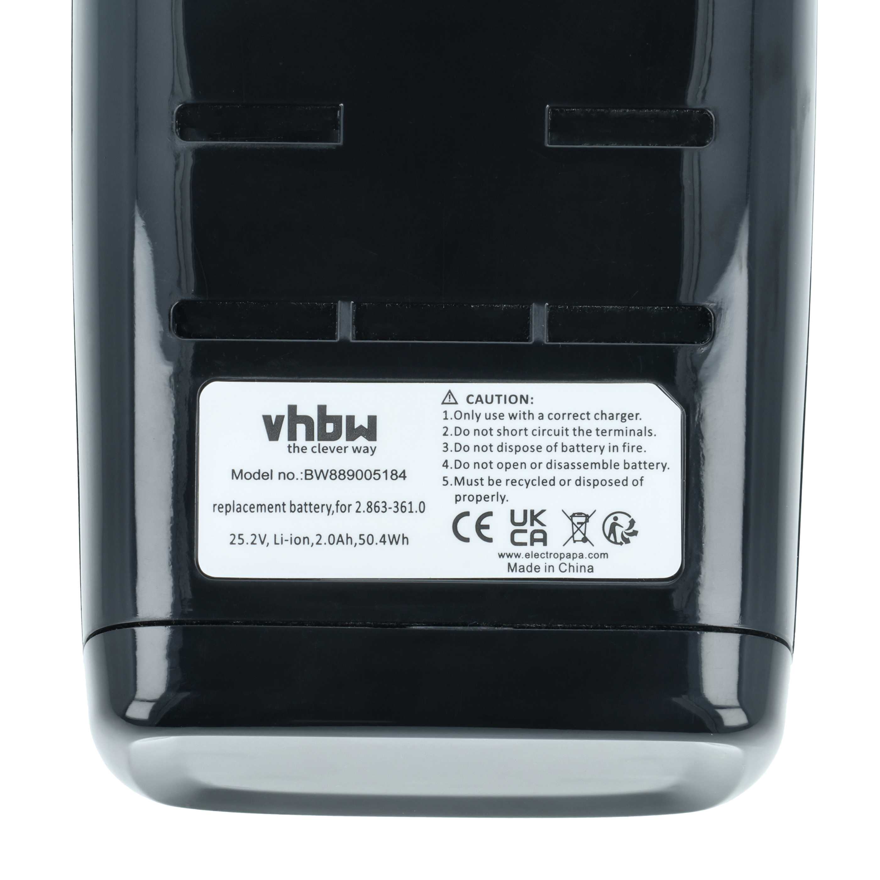 Battery replaces Kärcher 2.863-361.0 for Kärcher 2000mAh, 25.2V, Li-Ion