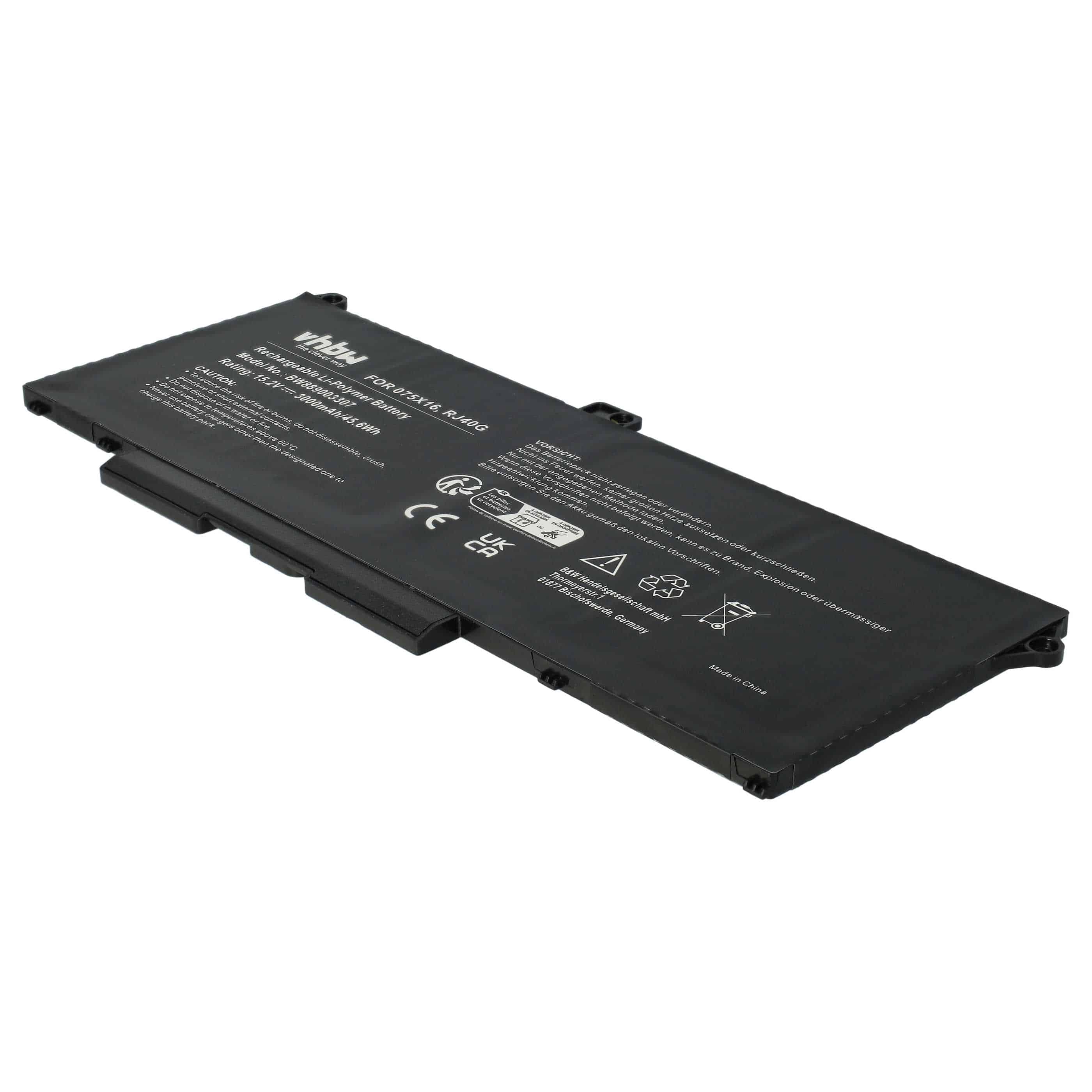 Notebook Battery Replacement for Dell RJ40G, 075X16 - 3000 mAh 15.2 V Li-Ion