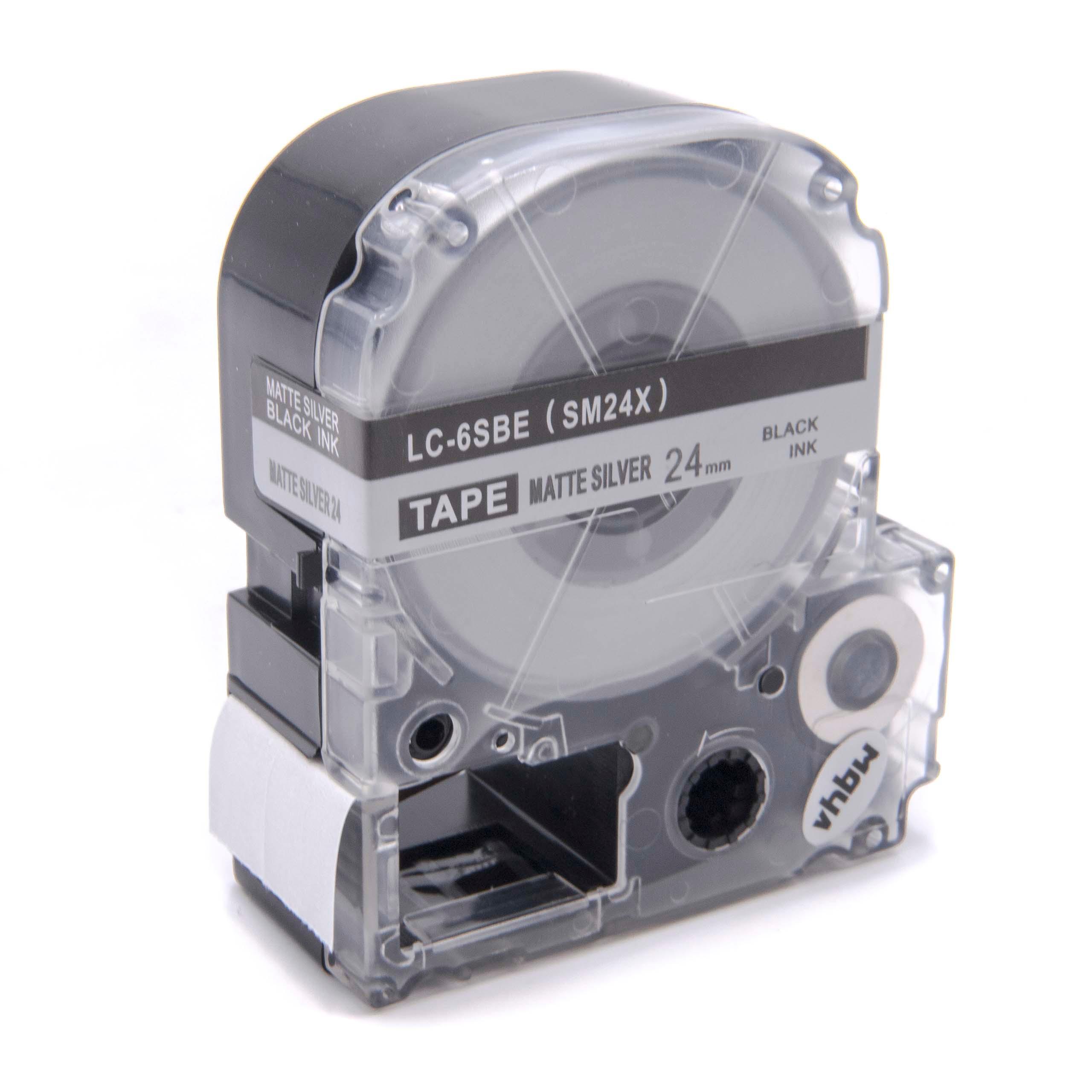 Label Tape as Replacement for Epson LC-6SBE - 24 mm Black to Silver, plastic