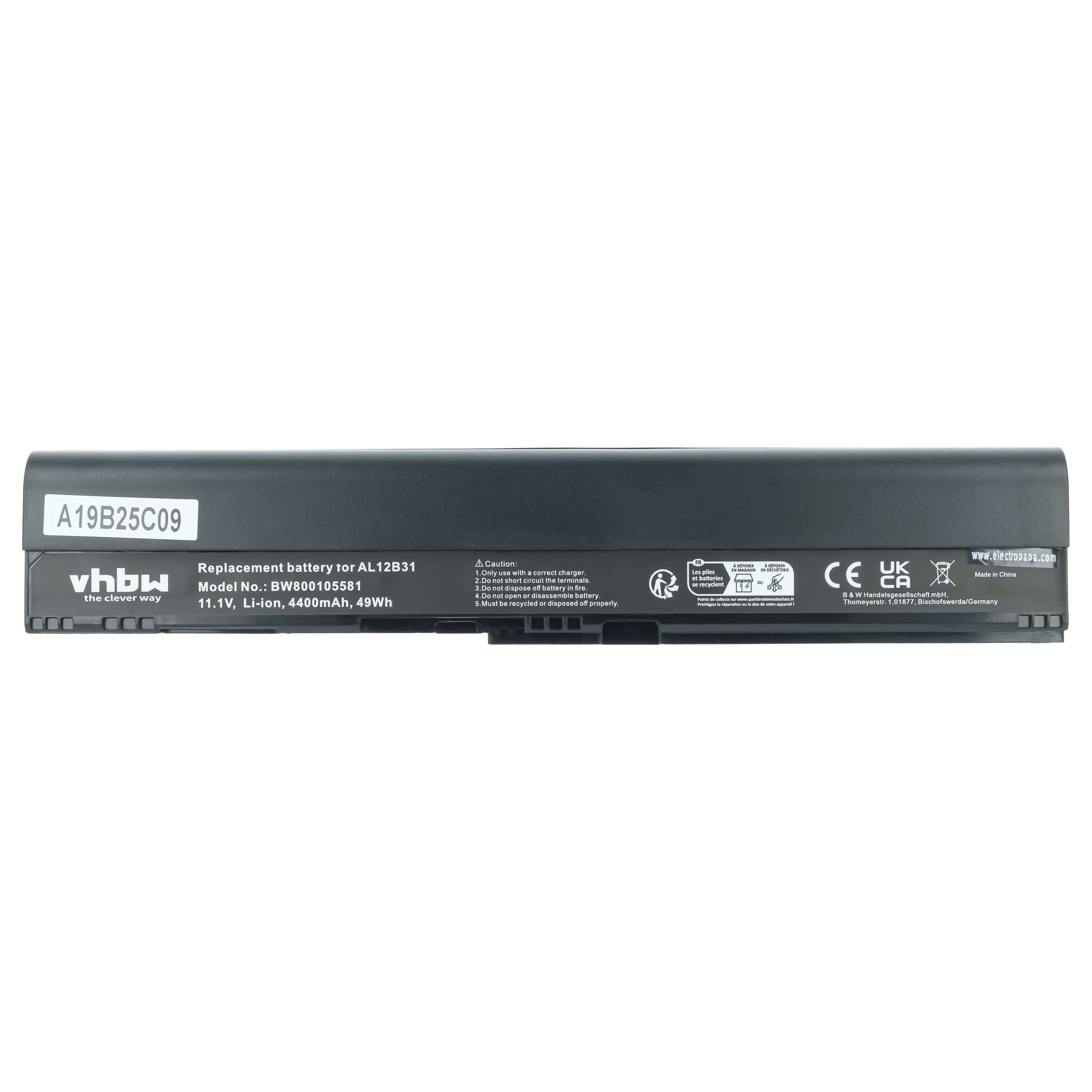 Akumulator do laptopa zamiennik Acer AL12B31, AL12B32, 4ICR17/65, AL12B72 - 4400 mAh 11,1 V Li-Ion, czarny