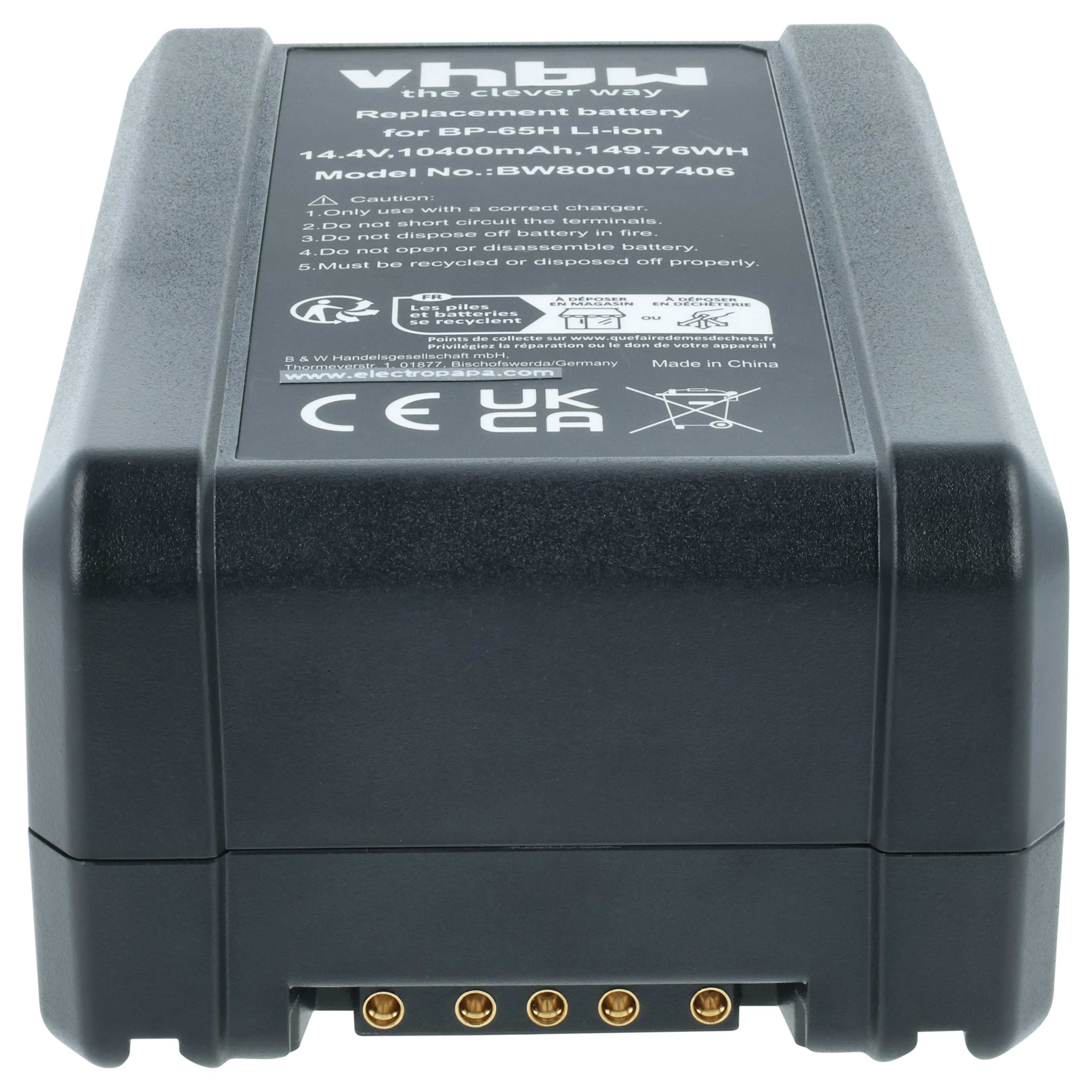 Videocamera Battery replaces Sony BP-150w, BP-150WS, BP-190S, BP-190WS, BP-230W - 10400 mAh 14.8 V Li-Ion