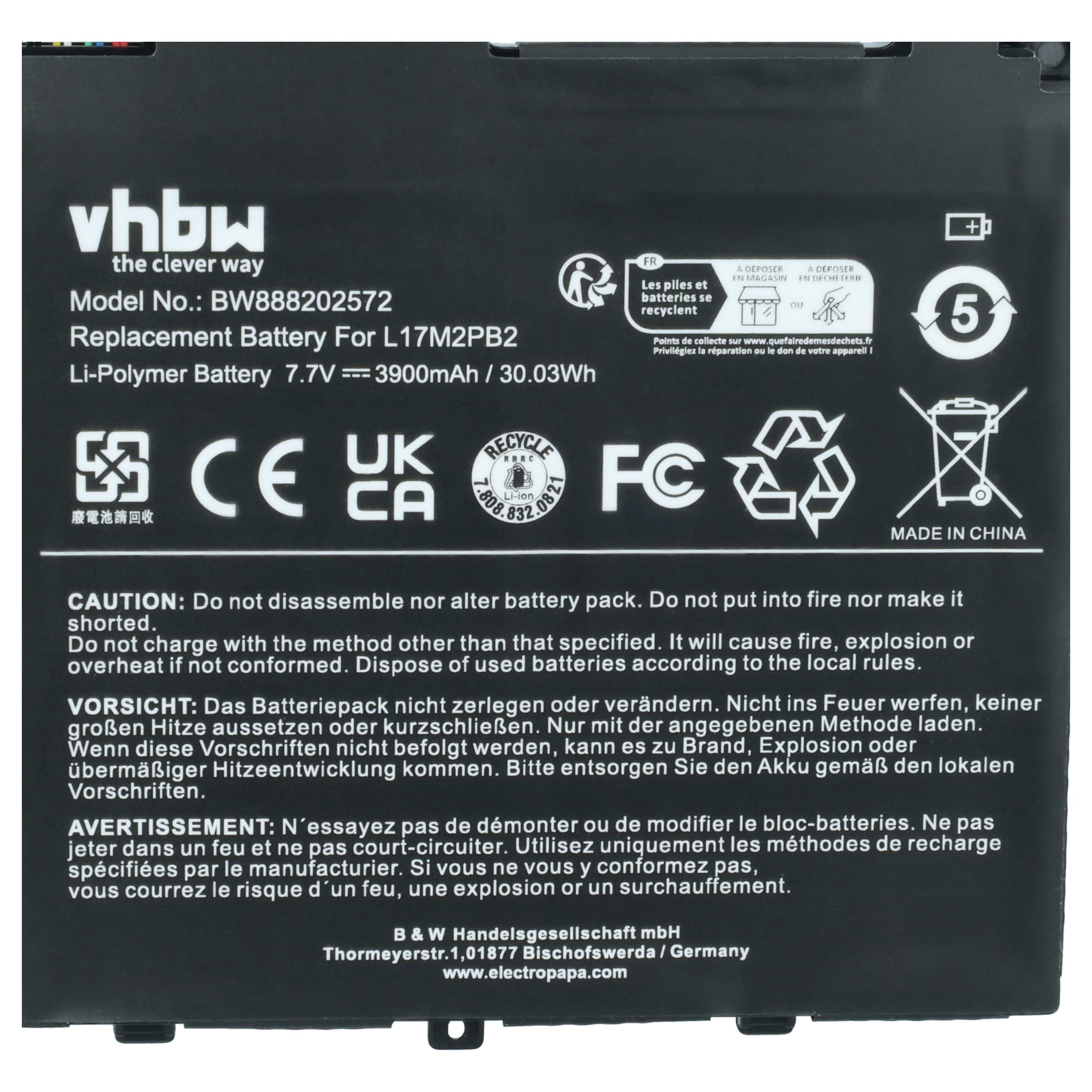 Akumulator do laptopa zamiennik Lenovo 5B10P53997, 5B10P54001, 5B10P54006, 5B10W67379 - 3900 mAh 7,7 V LiPo