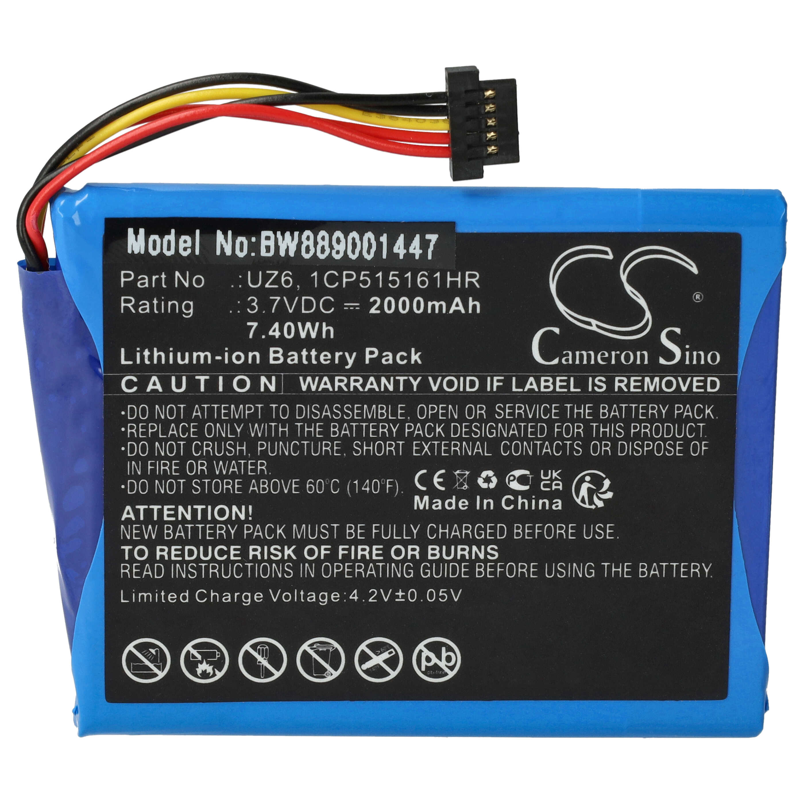 GPS Battery Replacement for TomTom UZ6, 1CP515161HR - 2000mAh, 3.7V