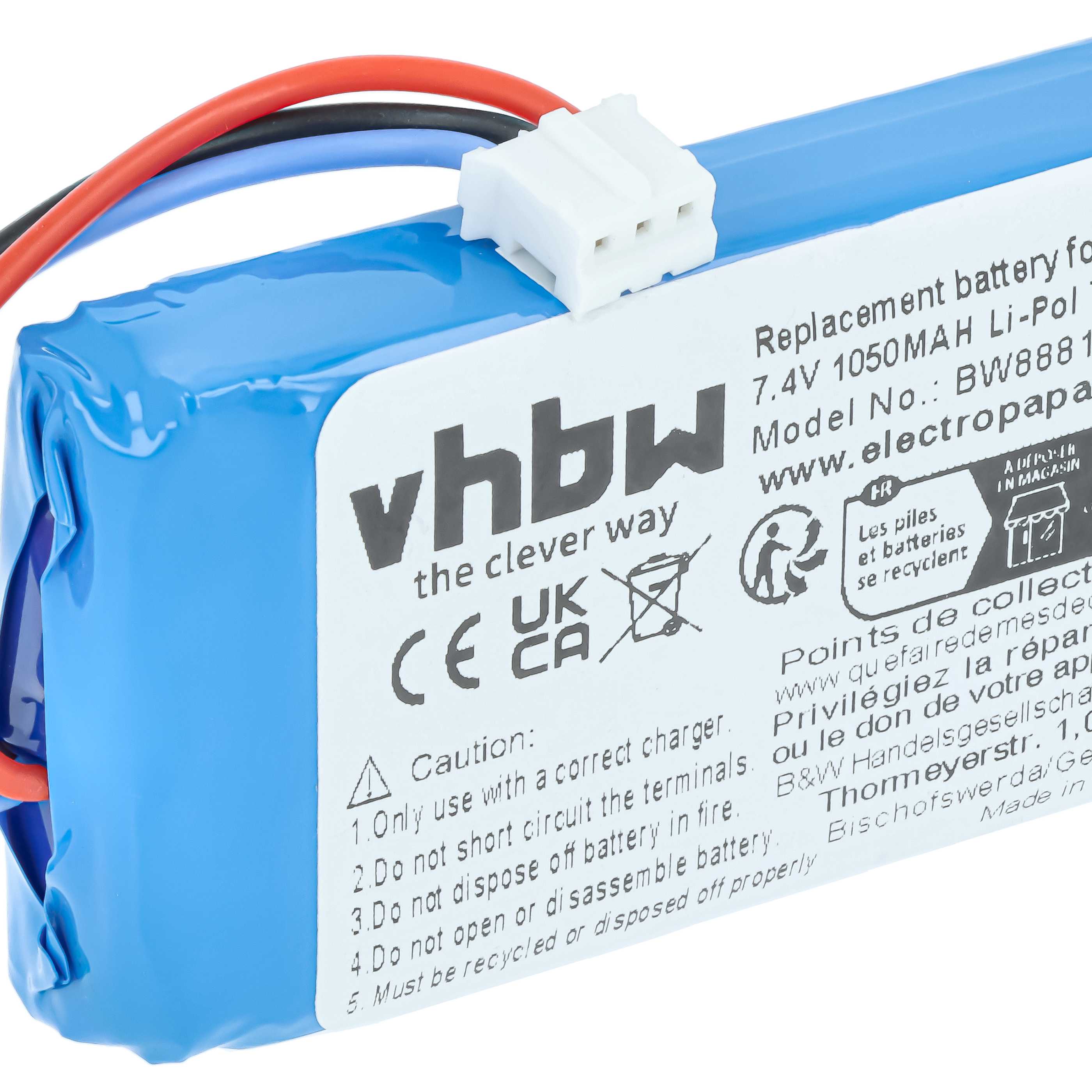 Batteria sostituisce JBL AEC653055-2S per altoparlanti - 1050mAh 7,4V Li-Poly