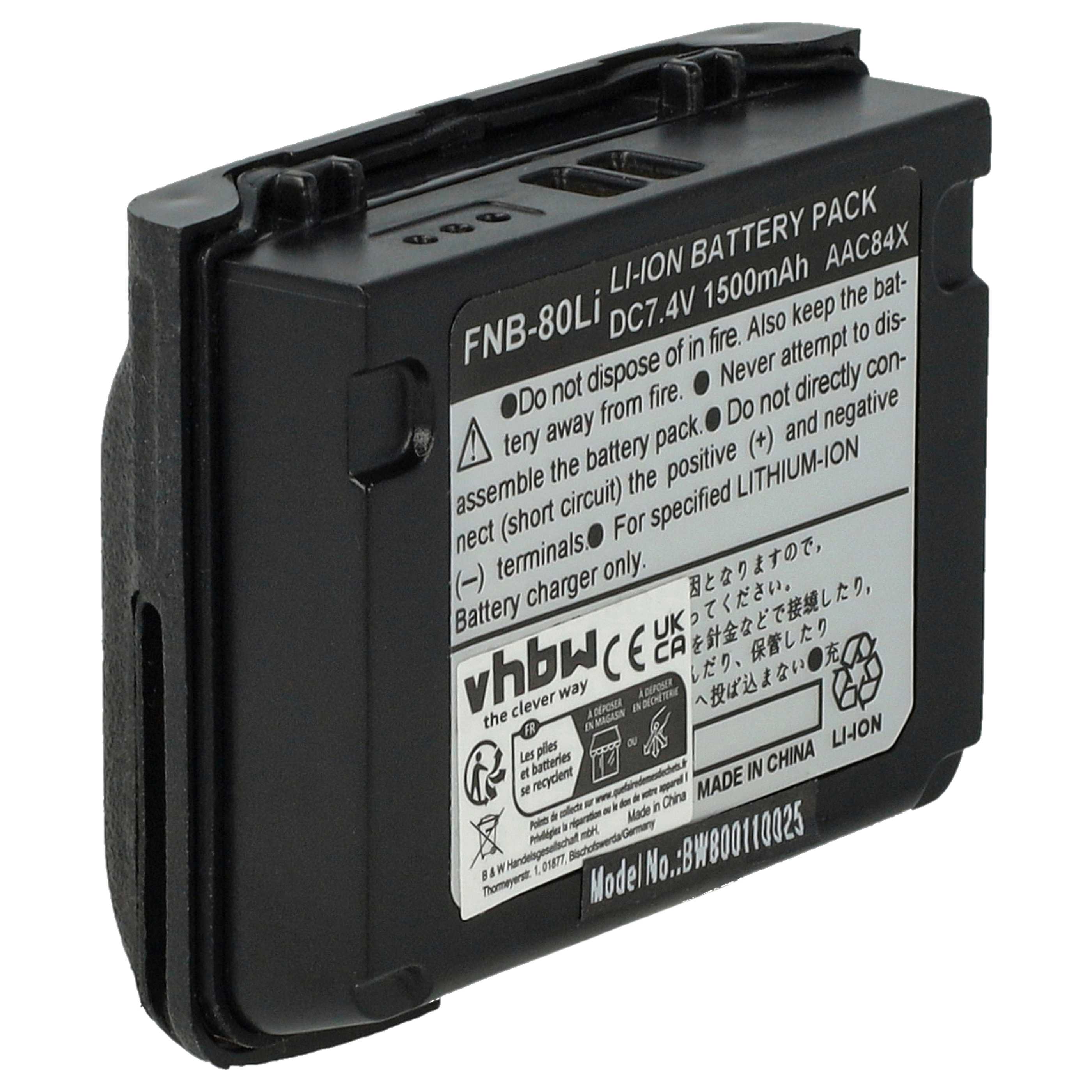 Radio Battery replaces Vertex Yaesu FNB-V80li, FNB-80Li - 1500 mAh 7.4 V Li-Ion