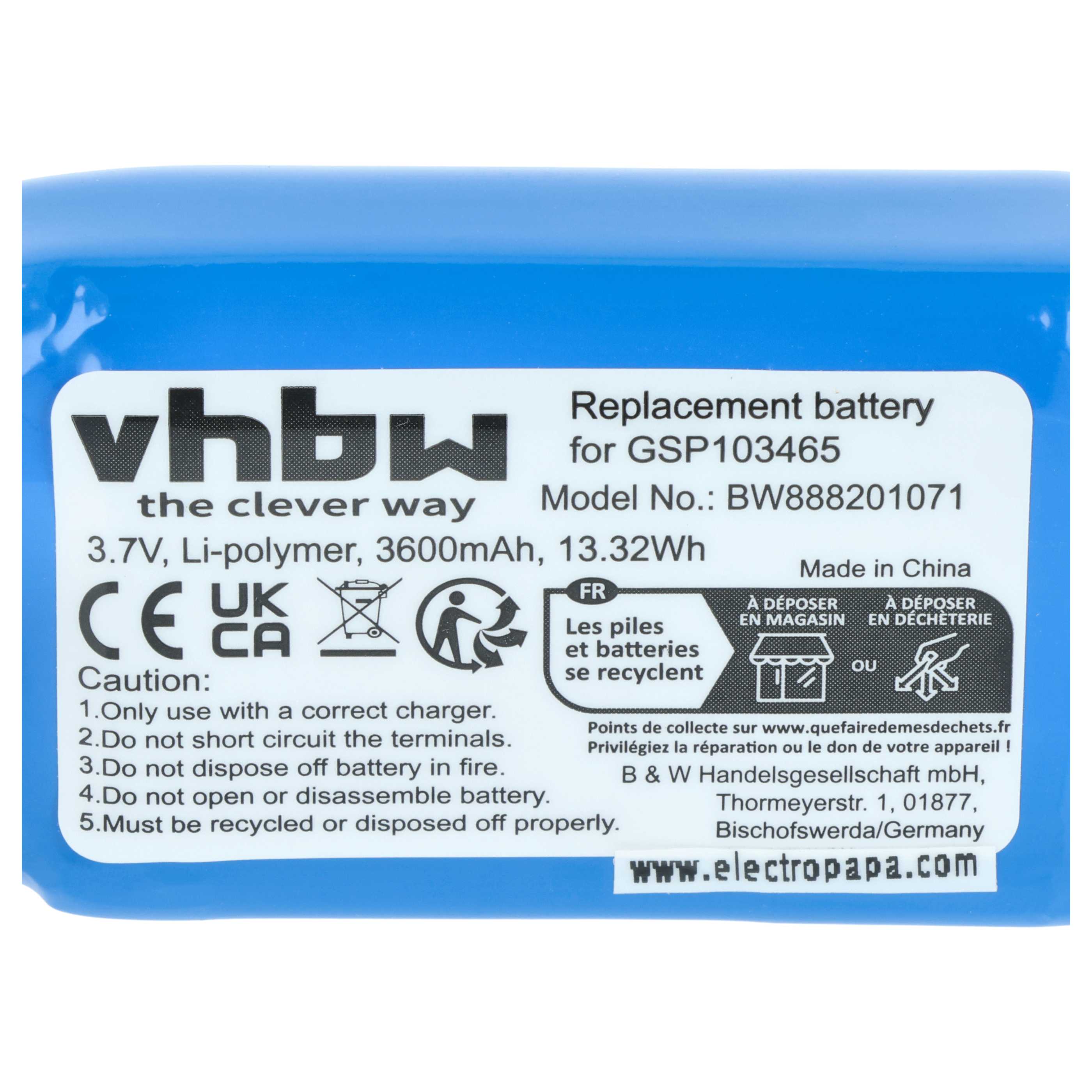 Batteria sostituisce JBL GSP103465 per altoparlanti - 3600mAh 3,7V Li-Poly