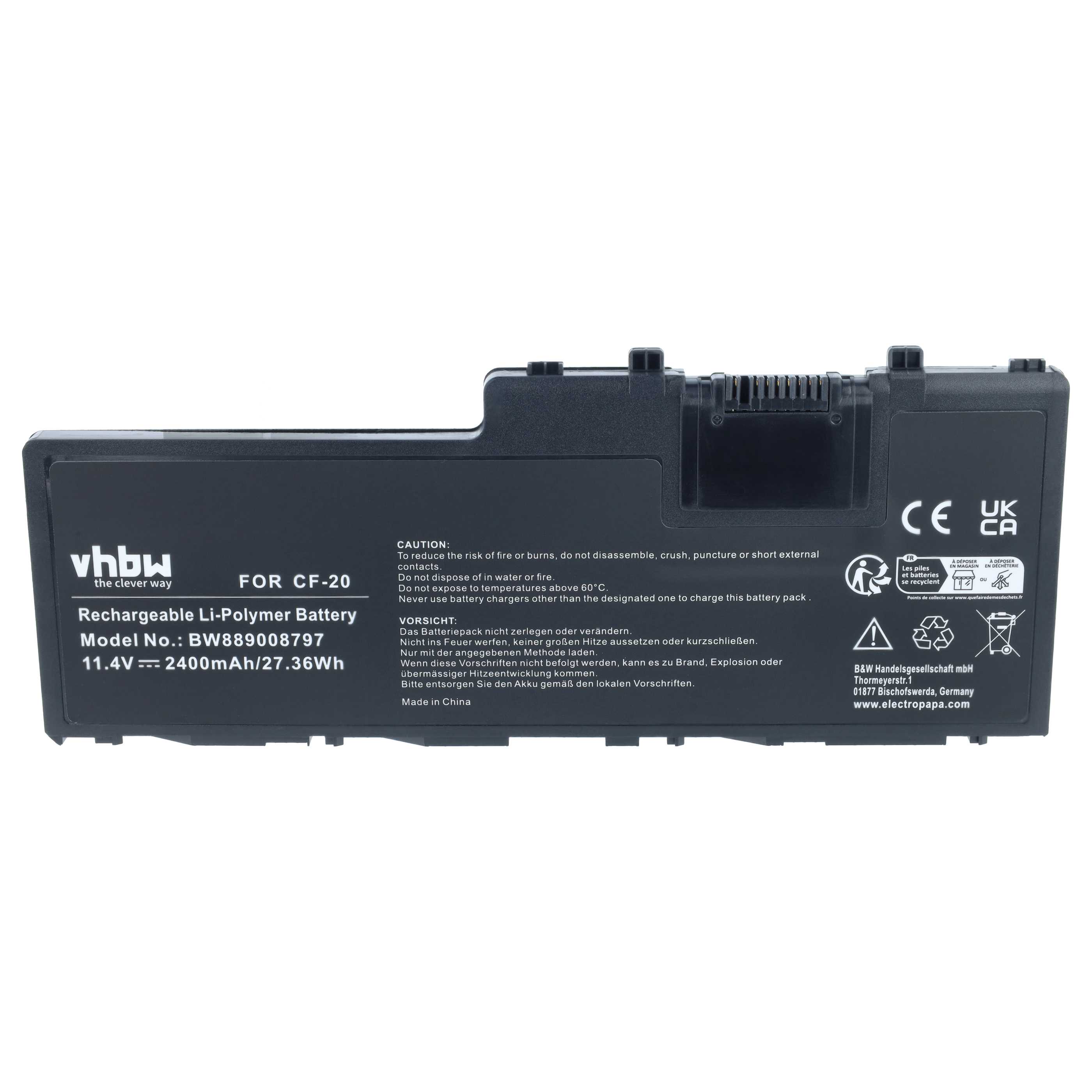 Notebook-Akku als Ersatz für Panasonic CF-VZSU0QJS für Panasonic - 2400mAh 11,4V Li-Polymer, schwarz