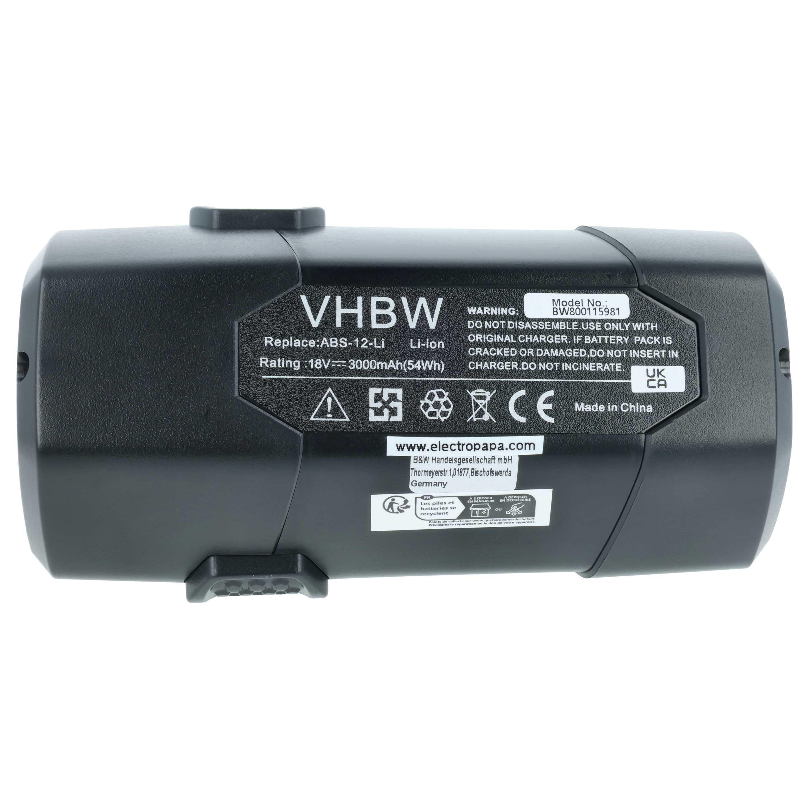 Battery replaces Lux A-KS-18Li/25 Electric Power Tool - 3000 mAh, 18 V, Li-Ion