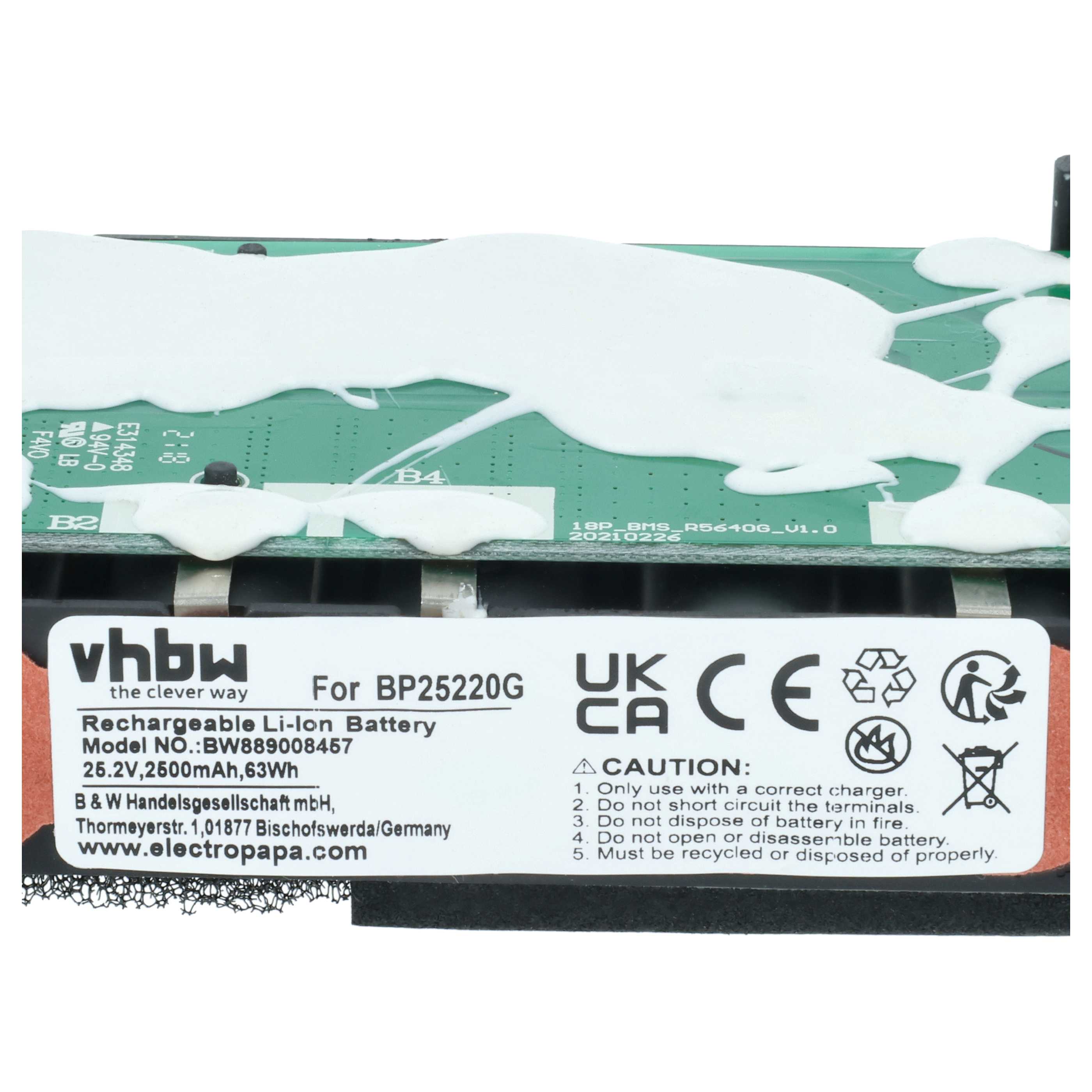 Battery replaces Grundig BP25220G, BP2522A, 9178018779 for Grundig etc. 2500mAh, 25.2V, Li-Ion