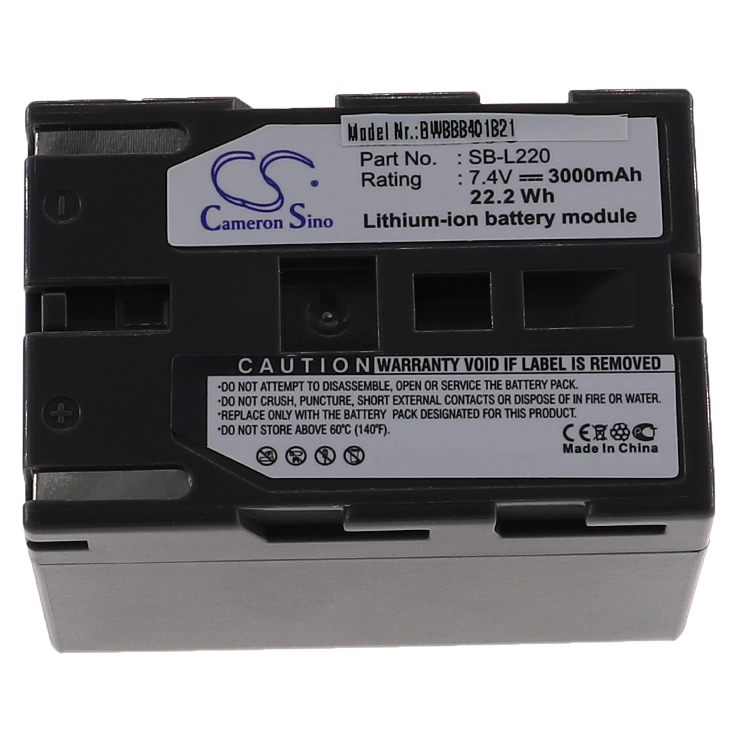 Batterie remplace Samsung SB-L70R, SB-L70A, SB-L70, SB-L220, SB-L110 pour appareil photo - 3000mAh 7,4V Li-ion